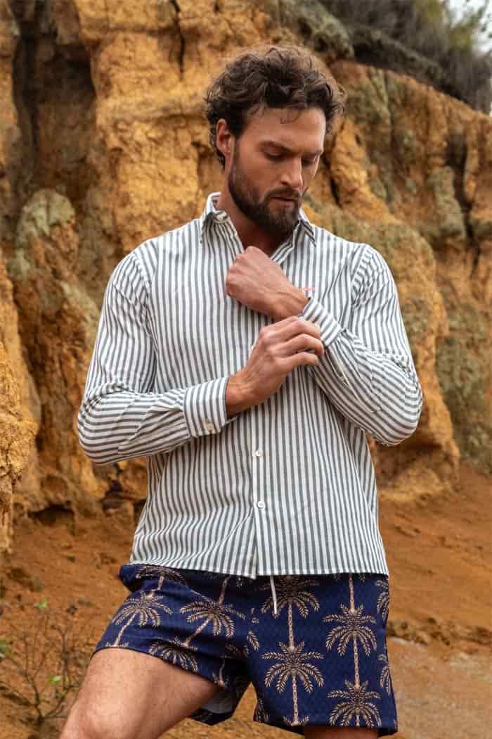 CAMISA BLANCA RAYAS AZUL GRIS - miniatura 3