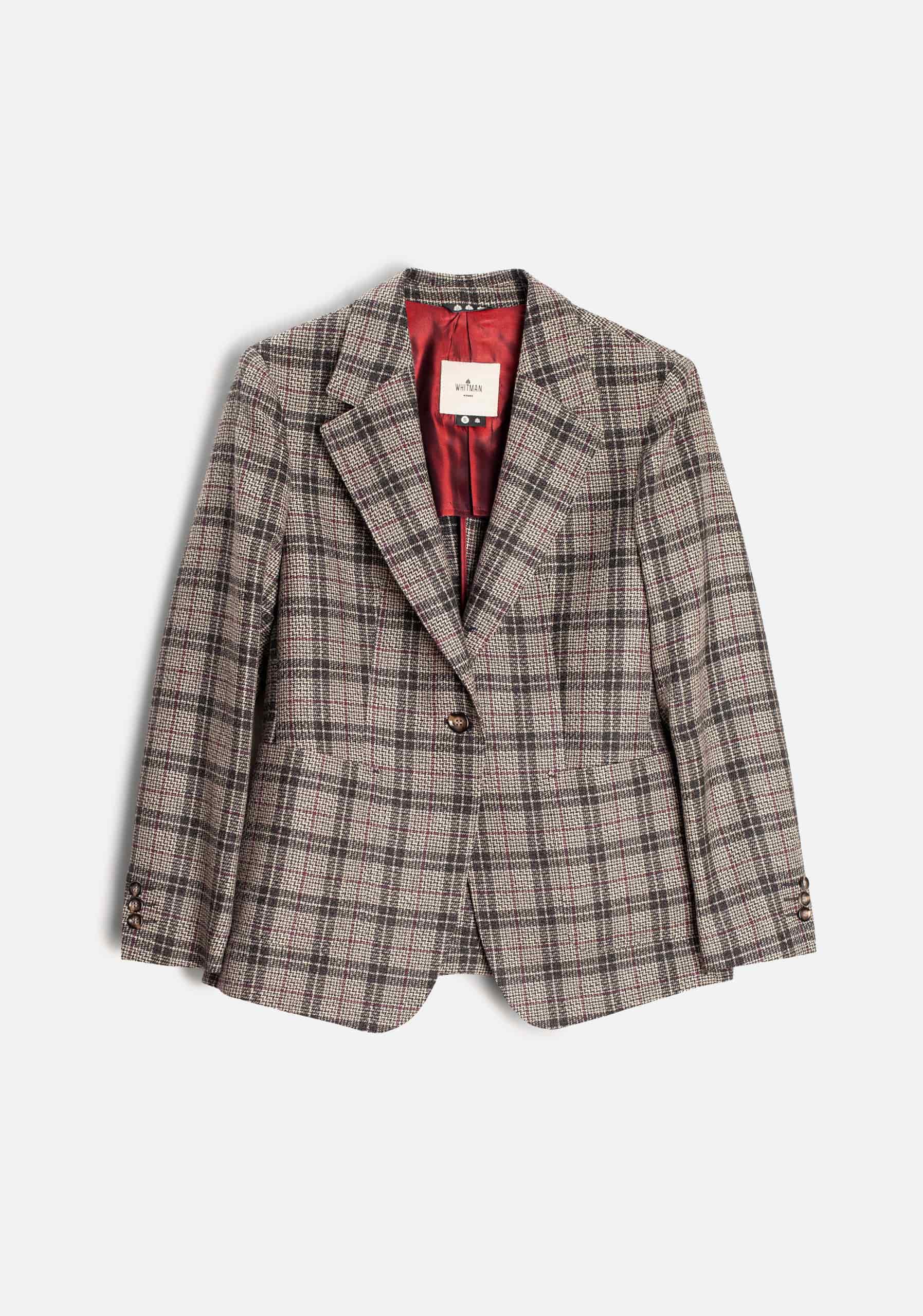 Blazer M Agatha Lana Cuadros Gris - Vino - miniatura 1