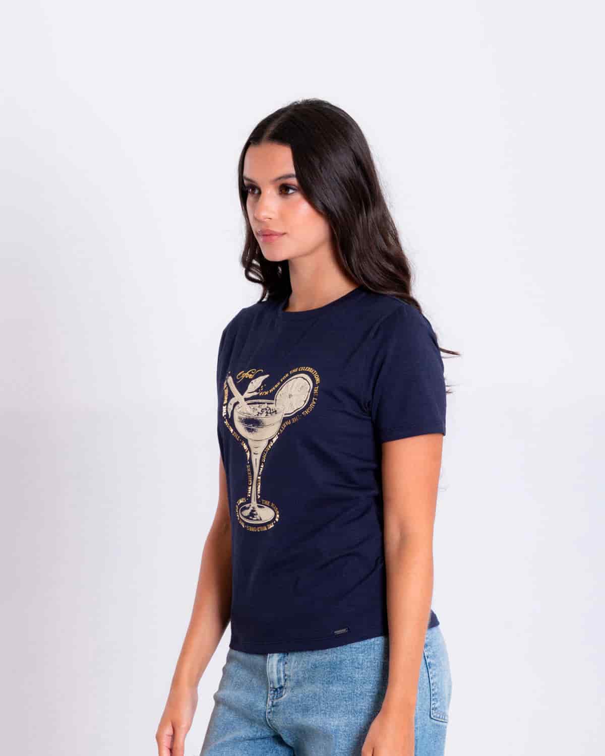 Camiseta azul estampado frontal para mujer - miniatura 2