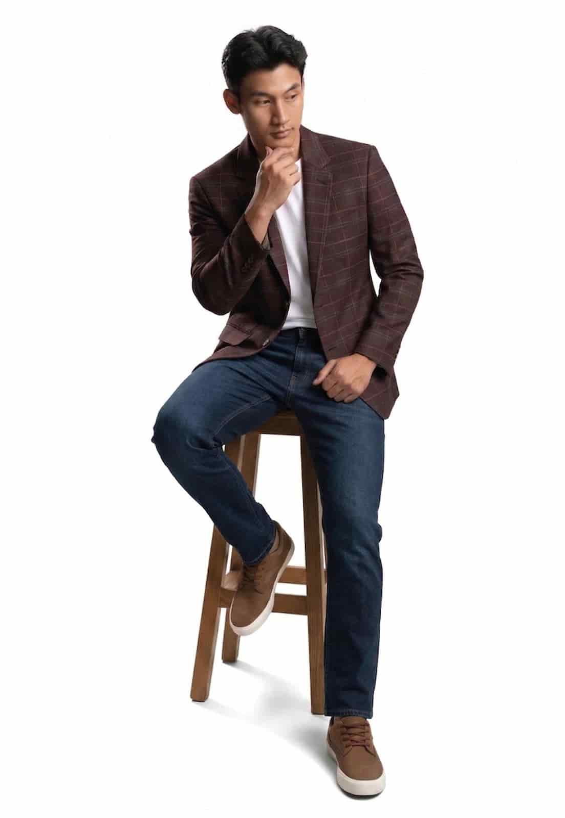 Blazer estampado café a cuadros - miniatura 2