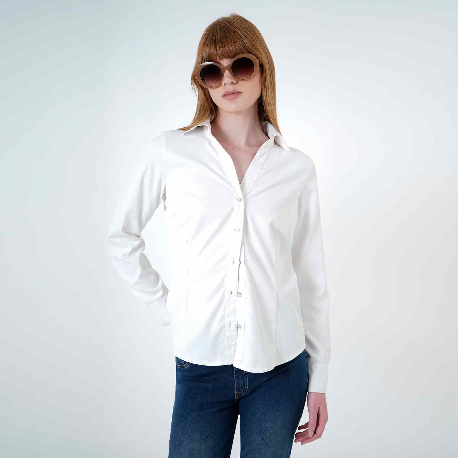Blusa cuello camisero manga larga con pinzas de entalle - miniatura 2
