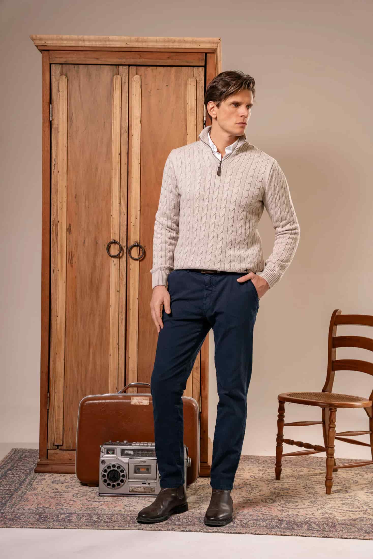 Suéter Halfzip Trenzado Hombre Arena - miniatura 6