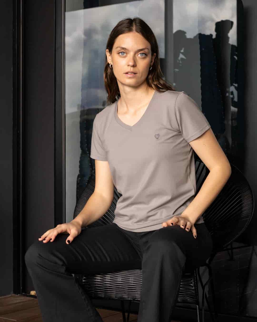 Camiseta Antimanchas  Cuello V Gris Claro - Talla Regular - miniatura 6