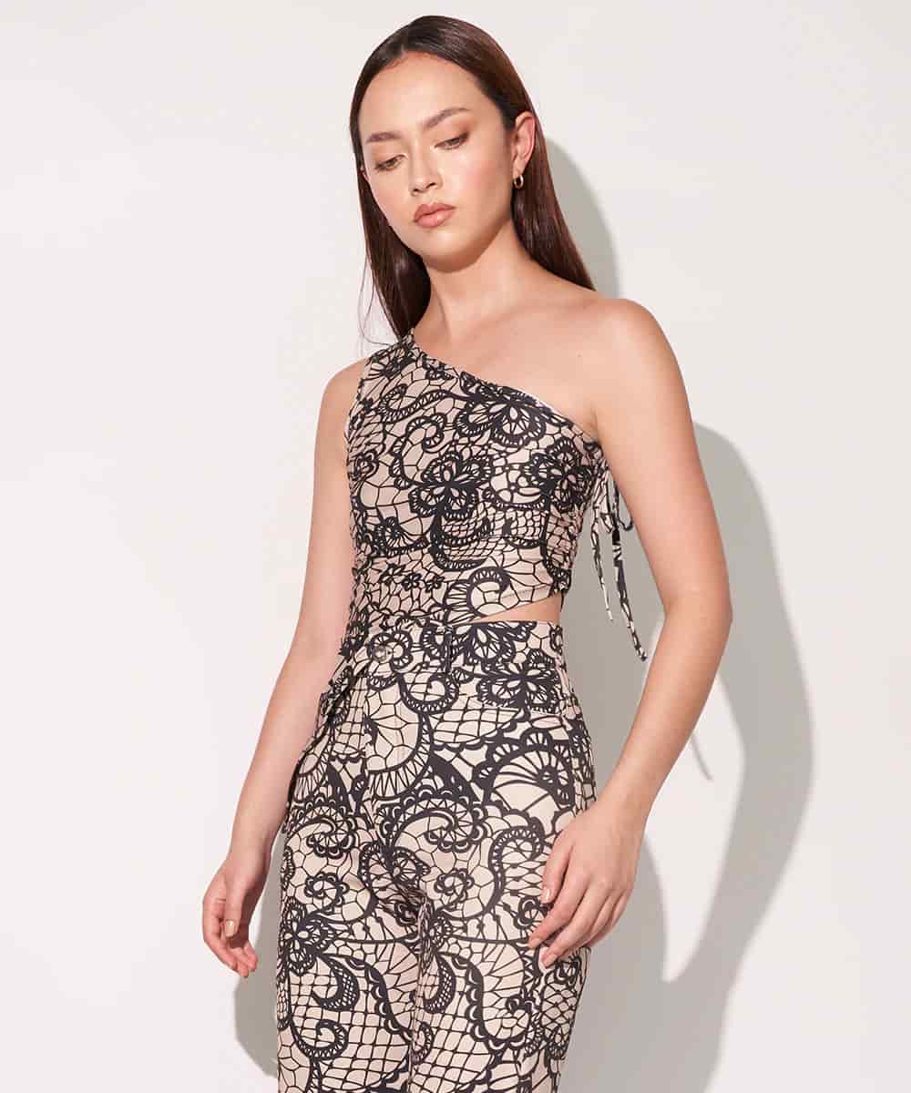 One Shoulder Top In Faux Lace - miniatura 3