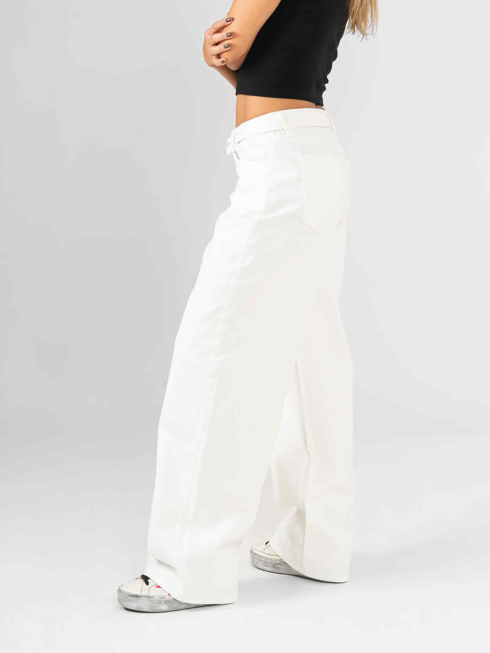 Ref: 0620460 Pantalón wide leg, rígido, tiro medio, detalle en pretina, tono ivory. - miniatura 2