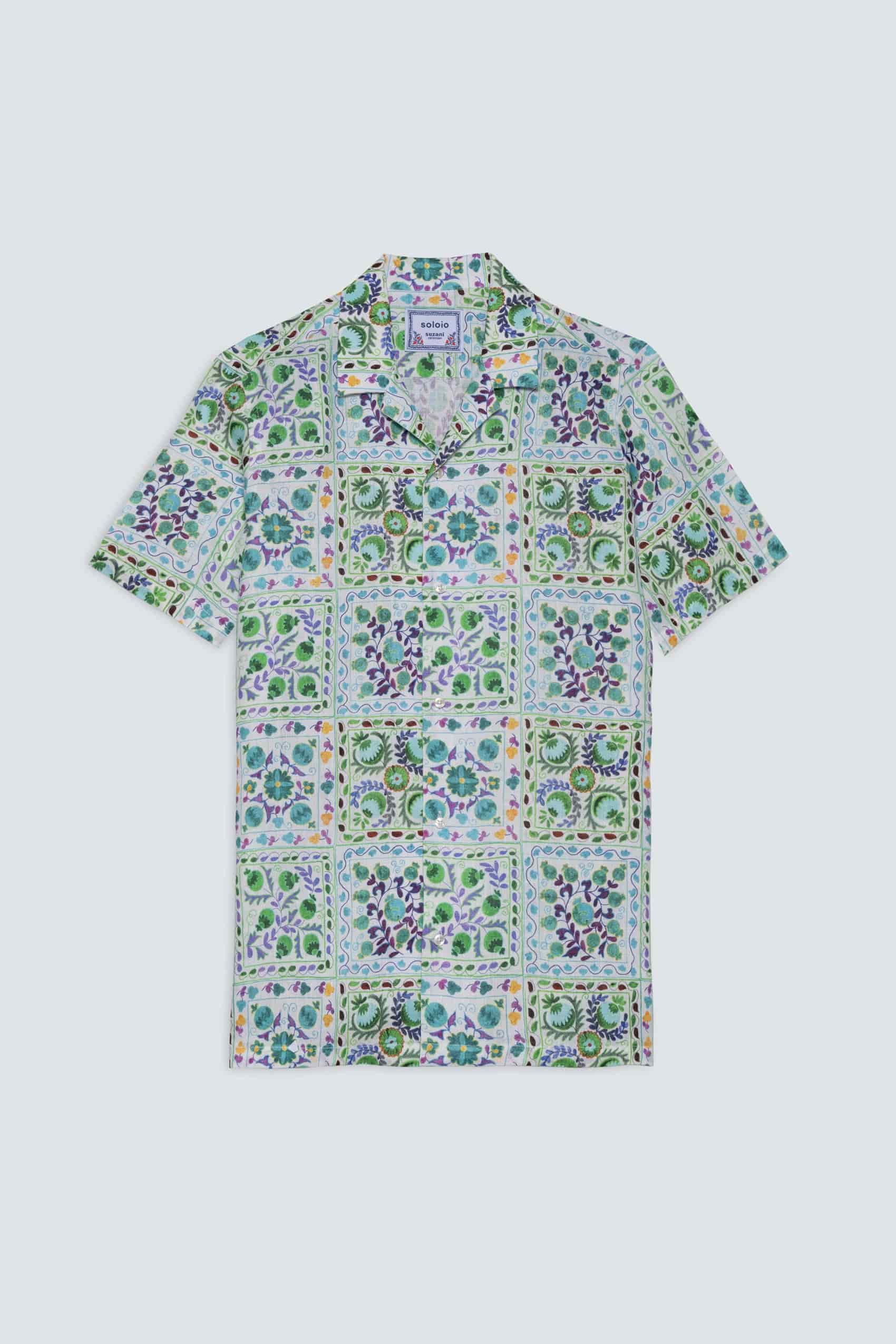 Men's linen shirt green suzani - miniatura 2