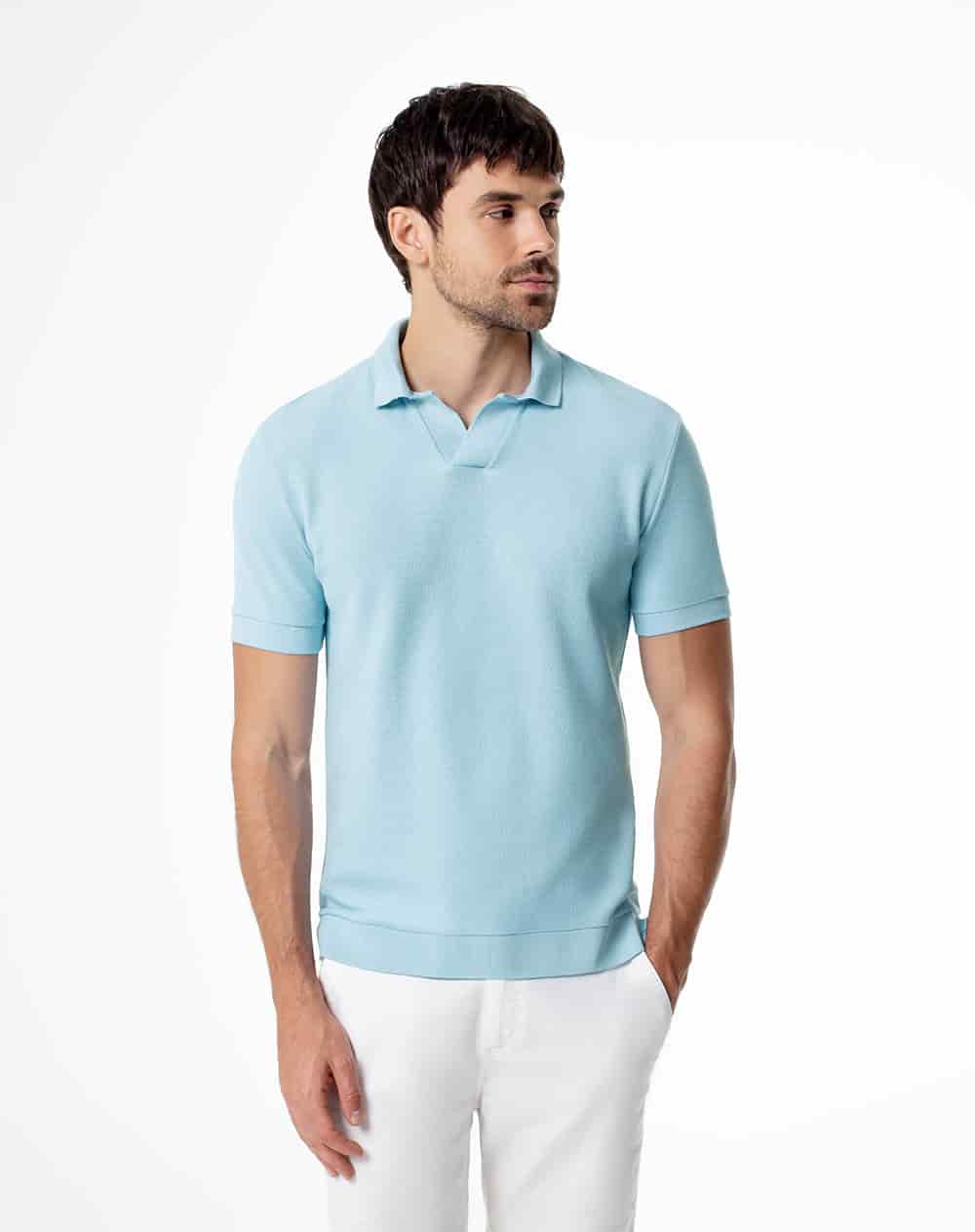 Polo regular tejido de punto algodón azul hombre - miniatura 1