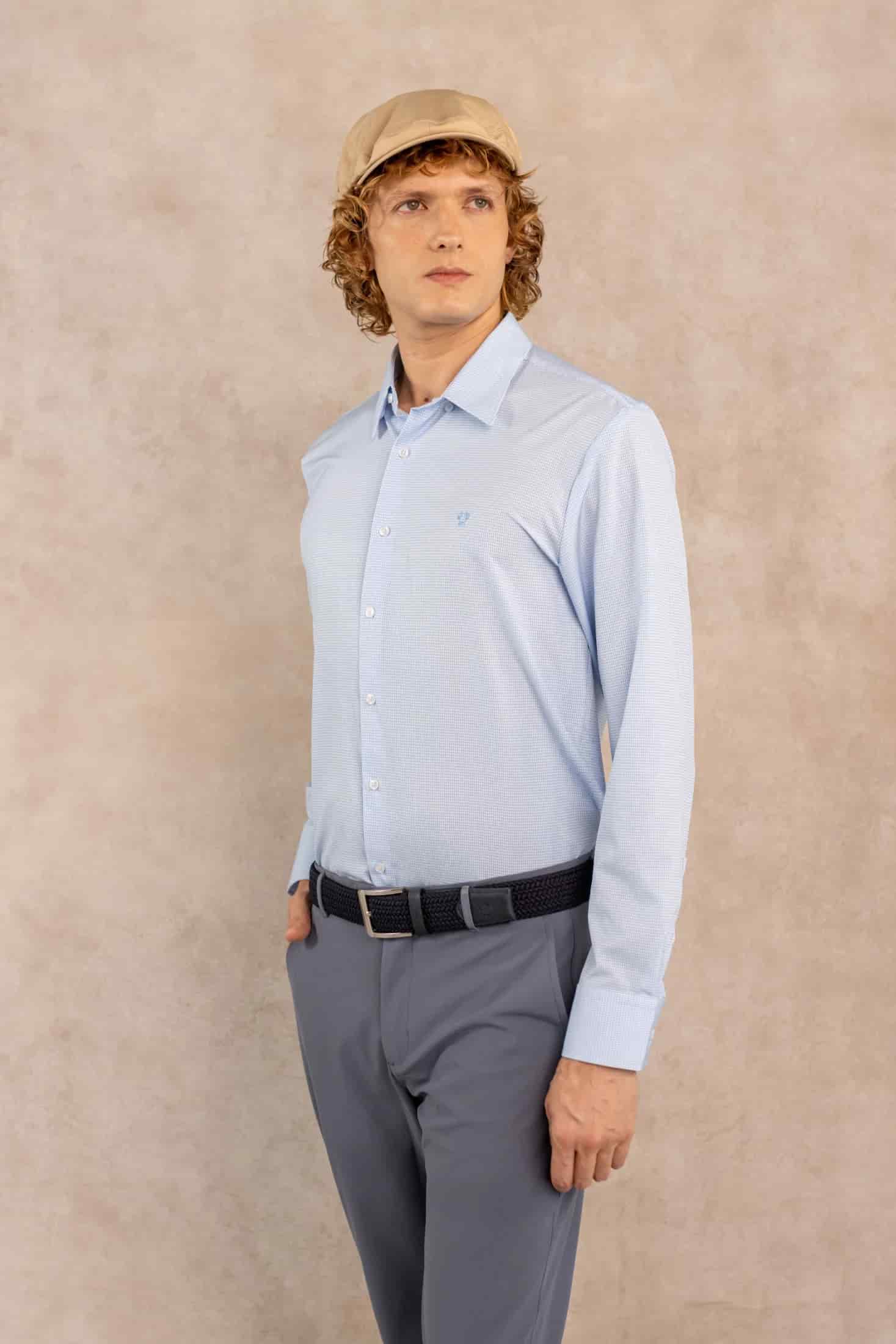 Camisa Performance Antiarrugas Cuadros Textura Azul claro - miniatura 6