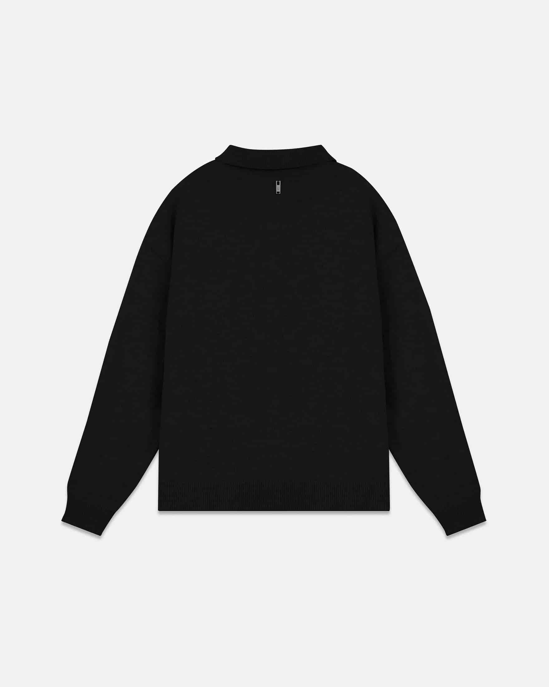 Line Knit Zip Up Long Sleeve Polo Shirt Black - miniatura 3