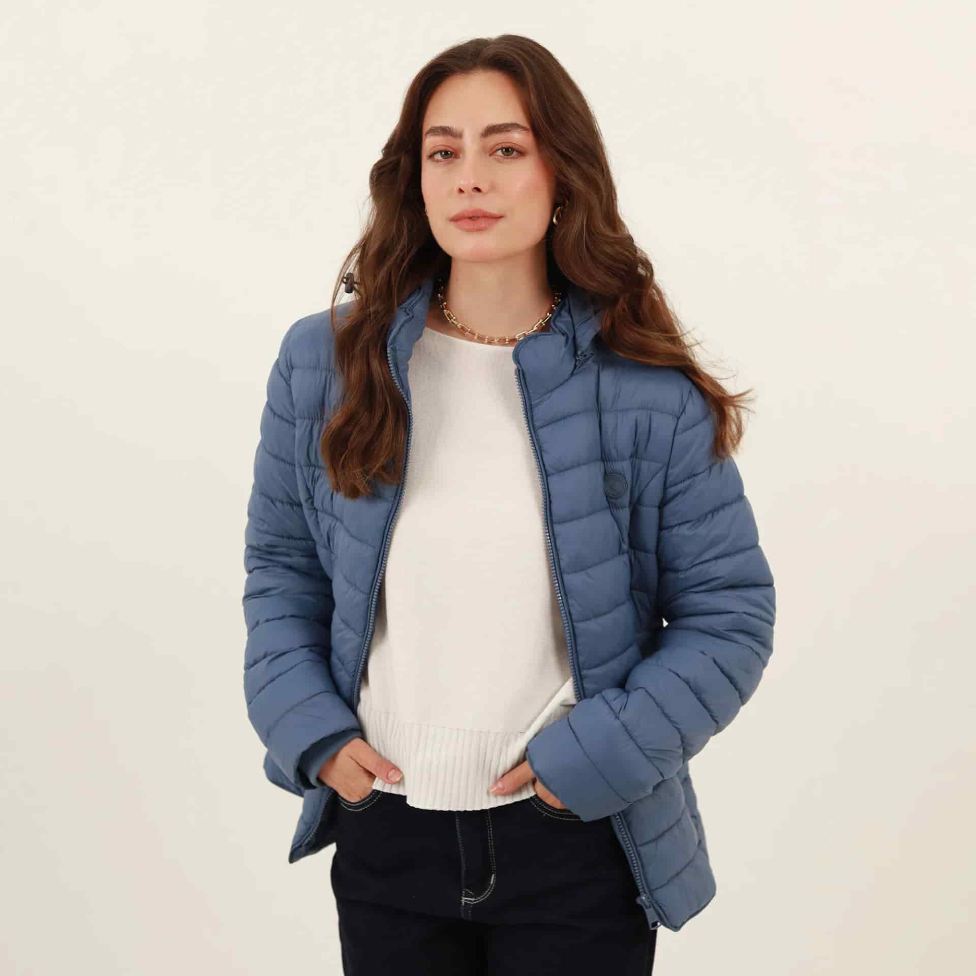 Chaqueta acolchada básica cuello alto con capucha - miniatura 5