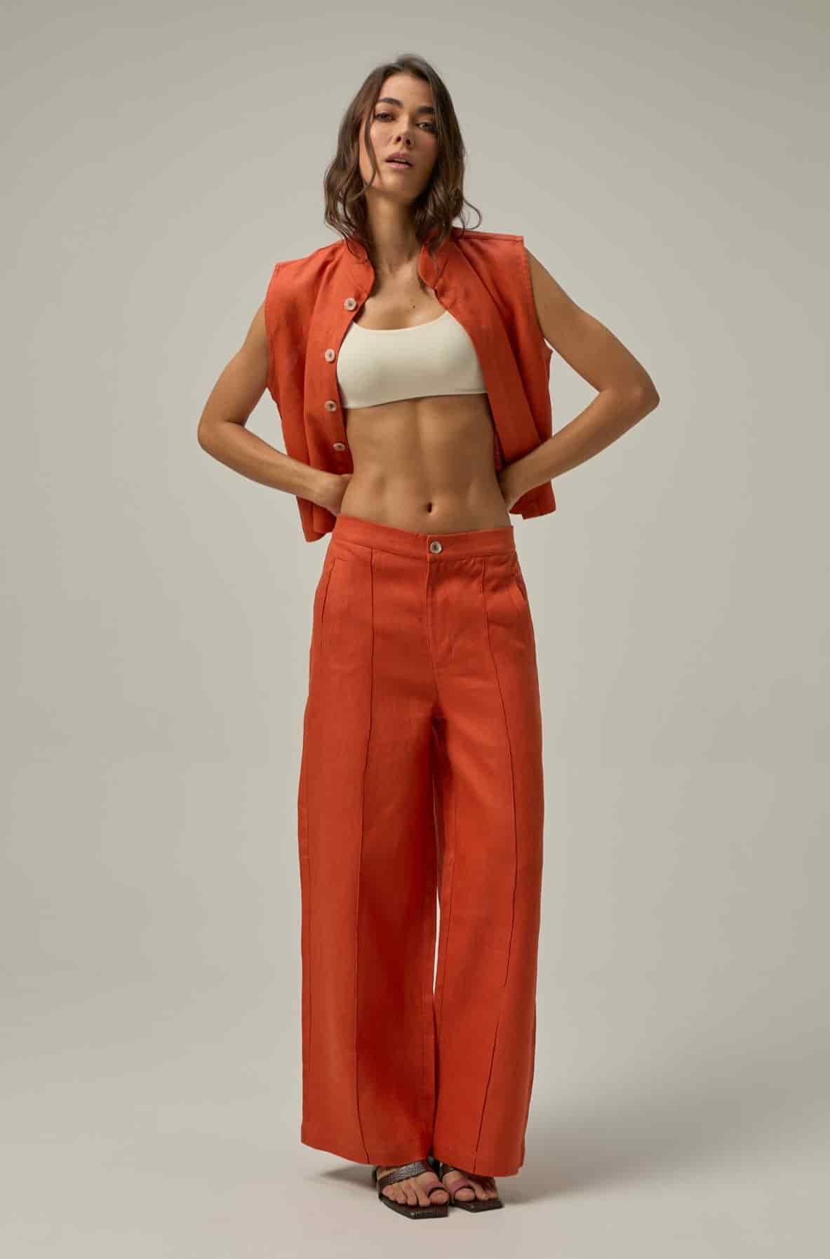 Pantalón Serre de lino | Naranja - miniatura 1