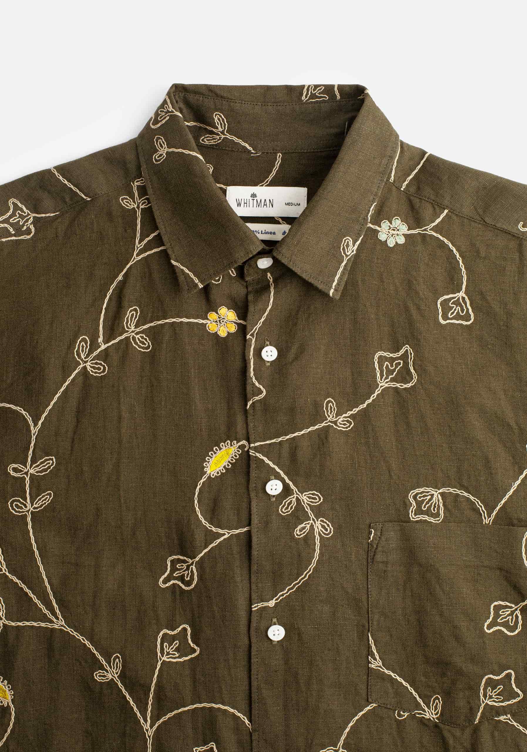 Camisa Lino Harlem Bordado Verde Olive - miniatura 4
