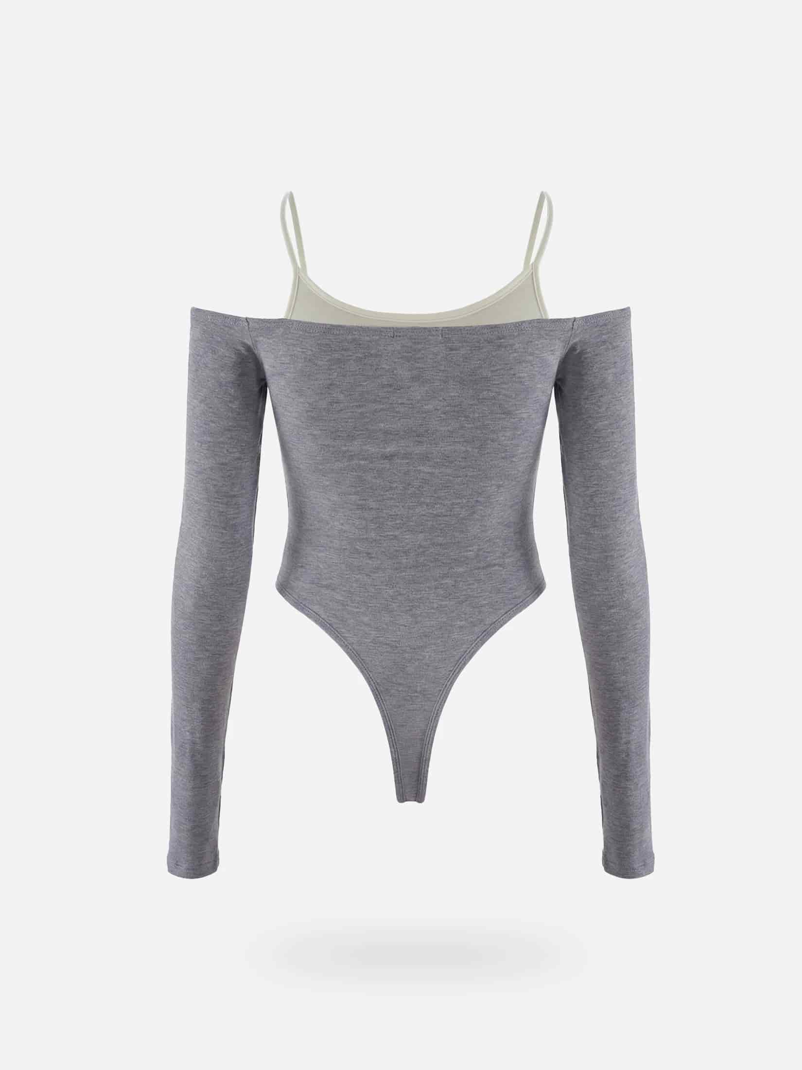 DOUBLE LAYER BODYSUIT - JASPE GRAY & CREAMY - miniatura 7