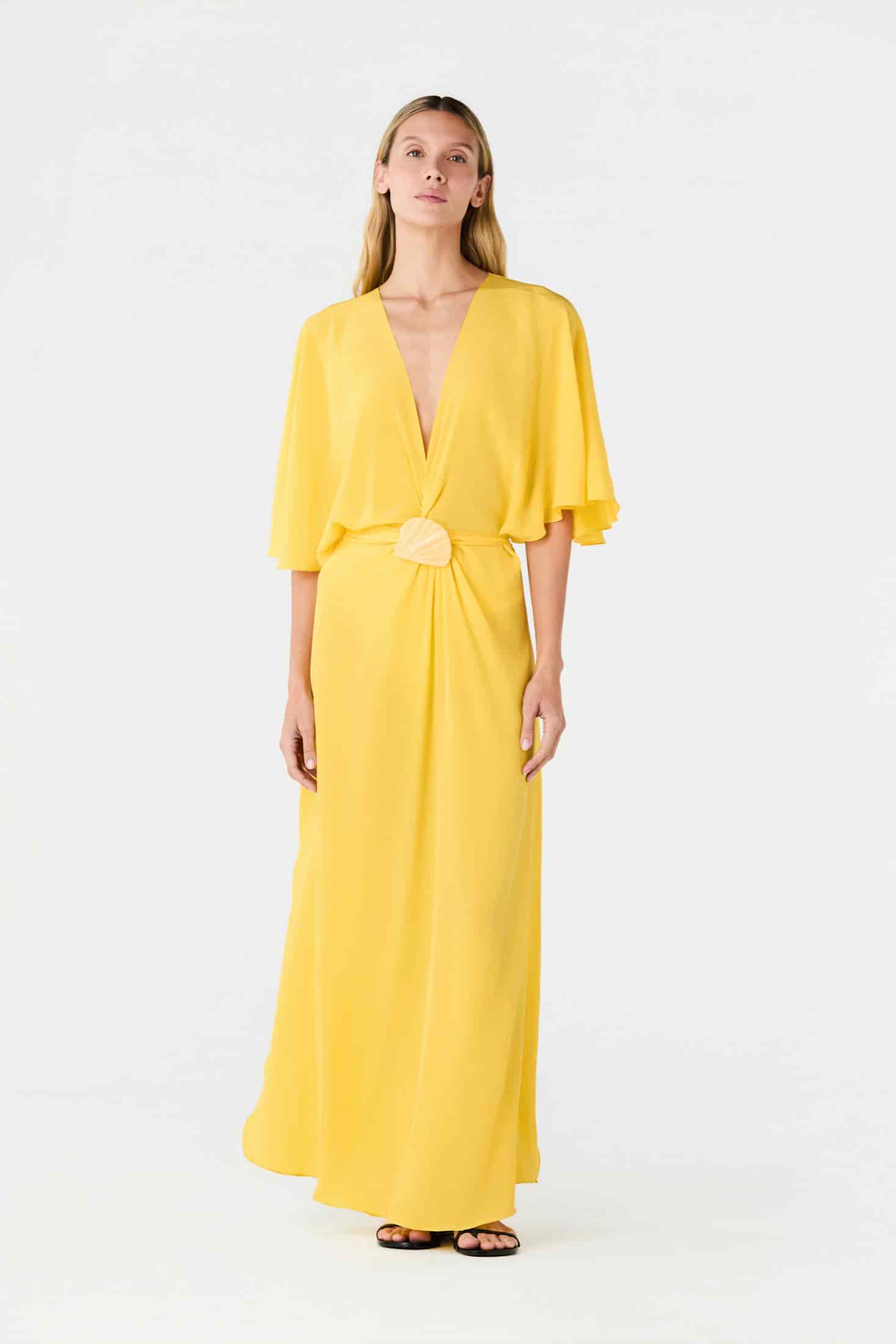 Perla del Sol Silk Midi Dress / Yellow - miniatura 1
