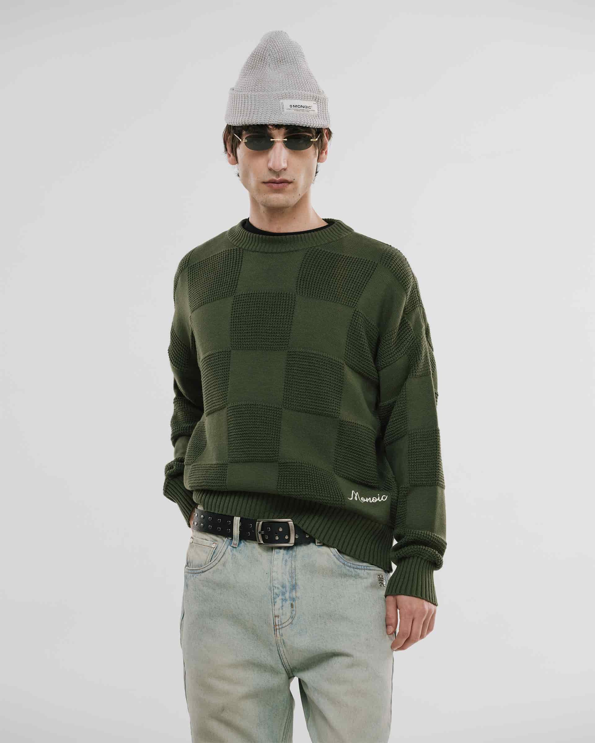 Checkered Knitwear Sweater - Verde Oliva - miniatura 2