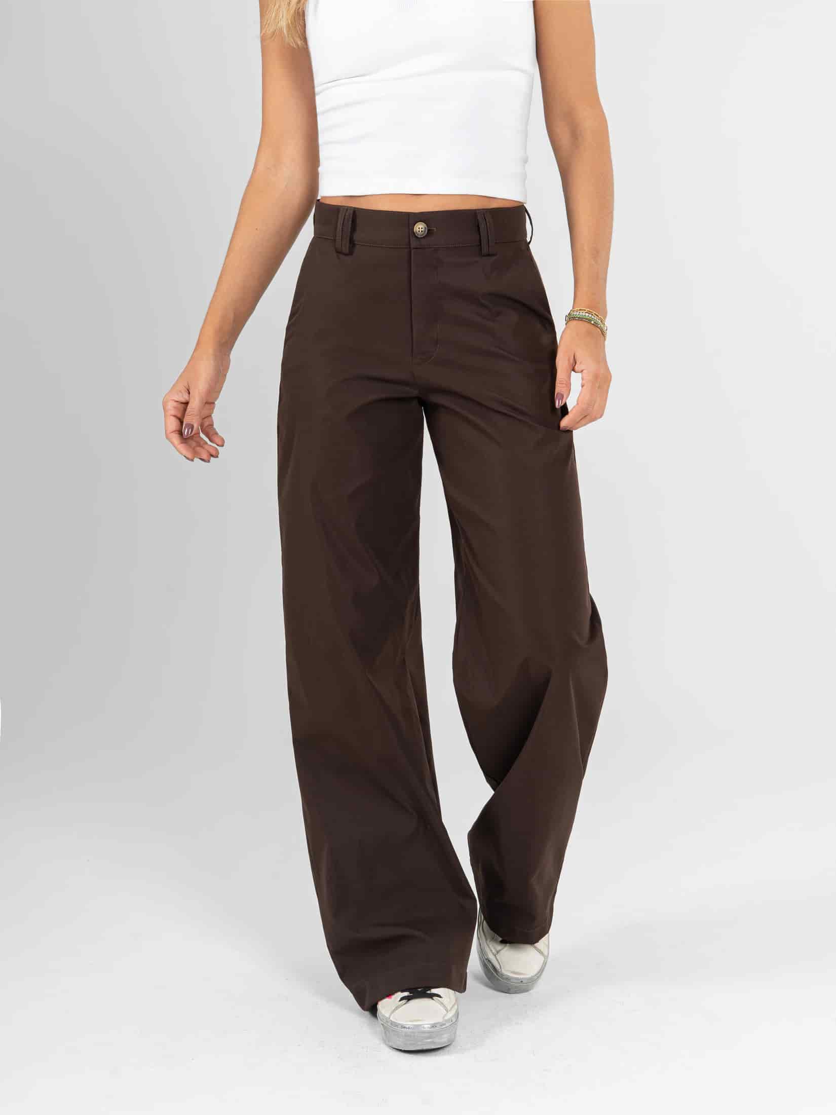 Ref: 0620627 Pantalón mom flare, rígido, sin prenses, tono café, tejido plano liviano, tiro alto - miniatura 1