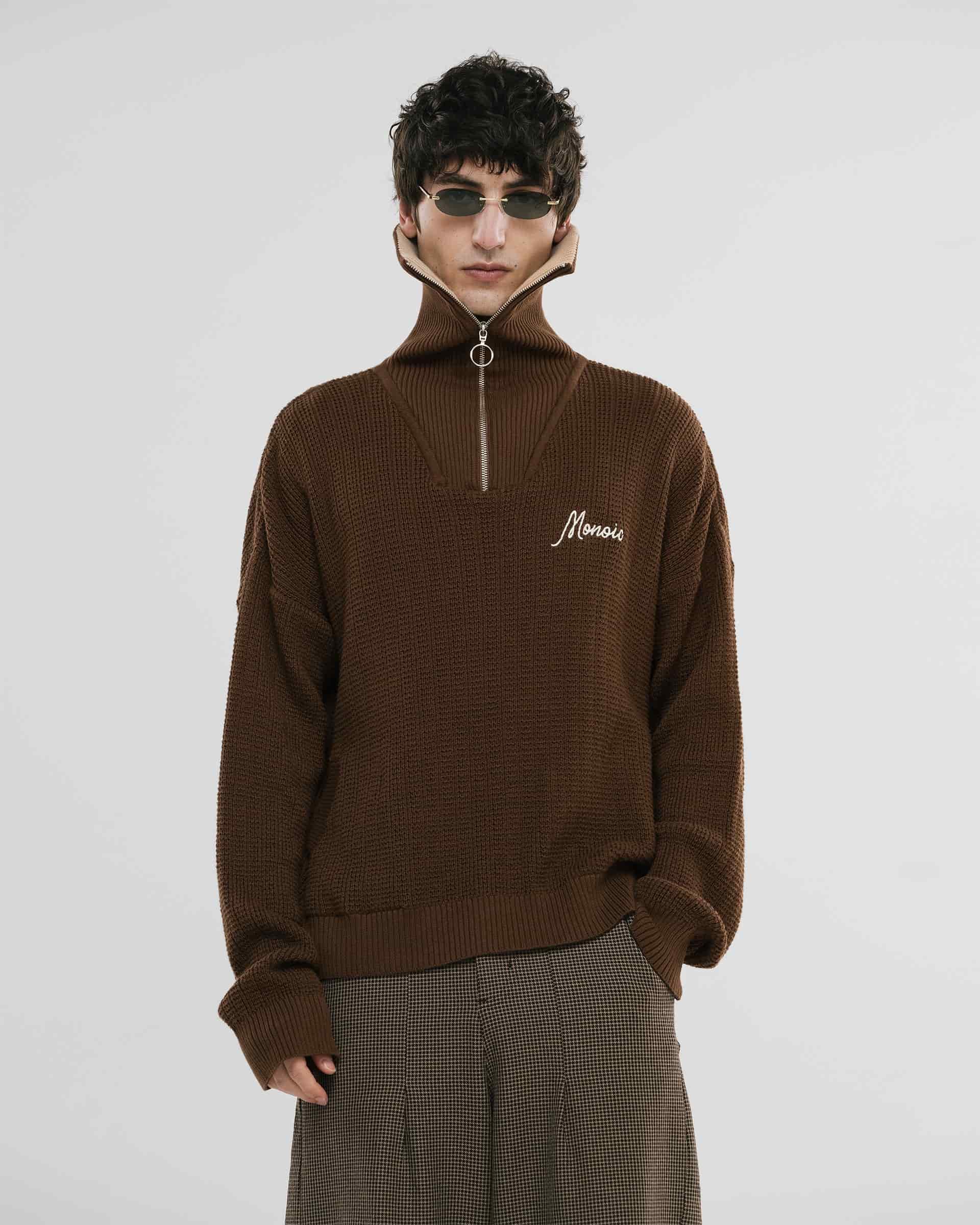 Zip Funnel Neck Knitwear - Café y Crema - miniatura 2