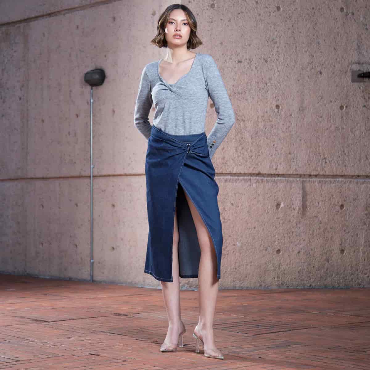 Falda Denim Larga Midi Red - miniatura 2
