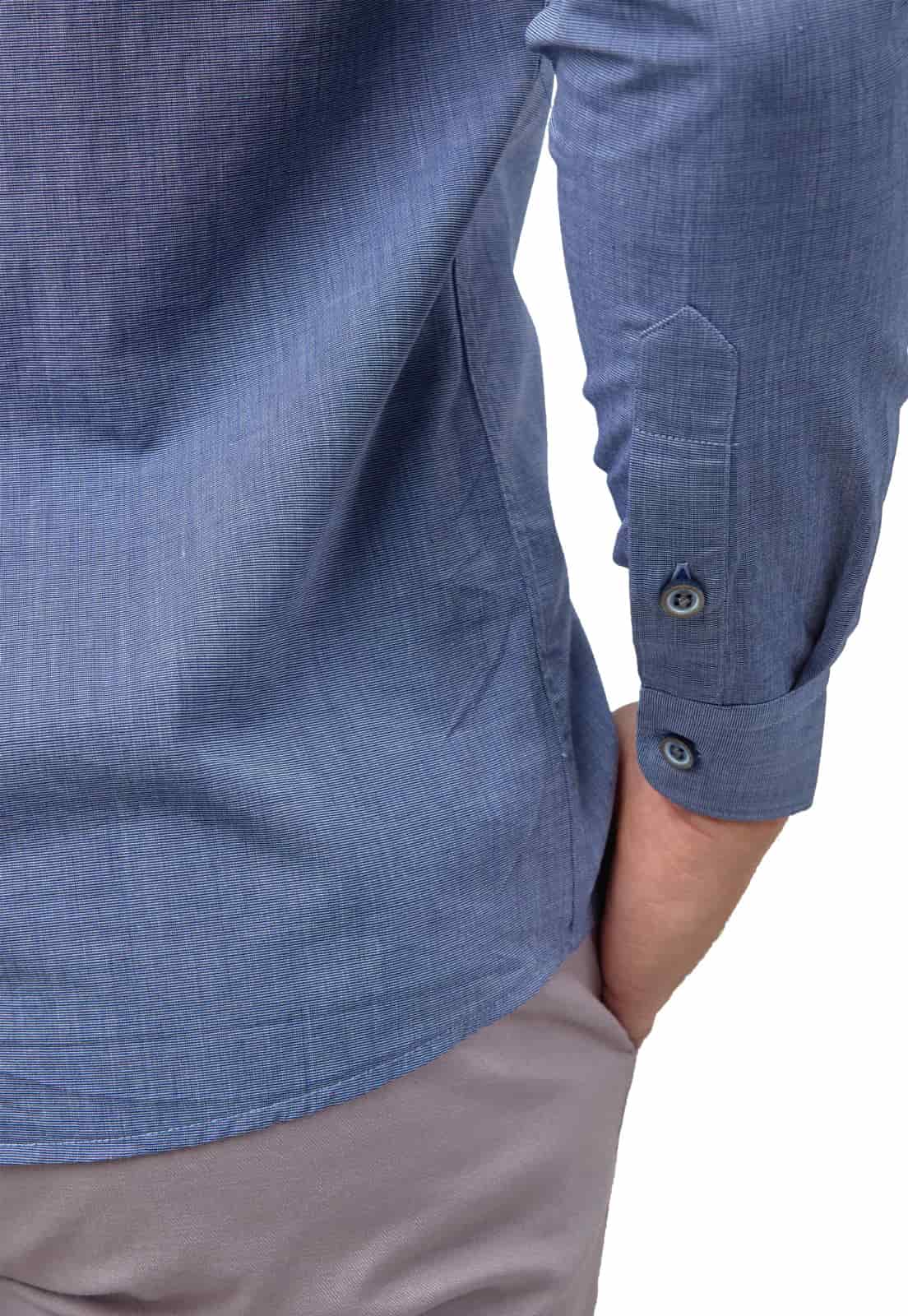 Camisa cuello neru azul indigo con bolsillo de ribete - miniatura 10