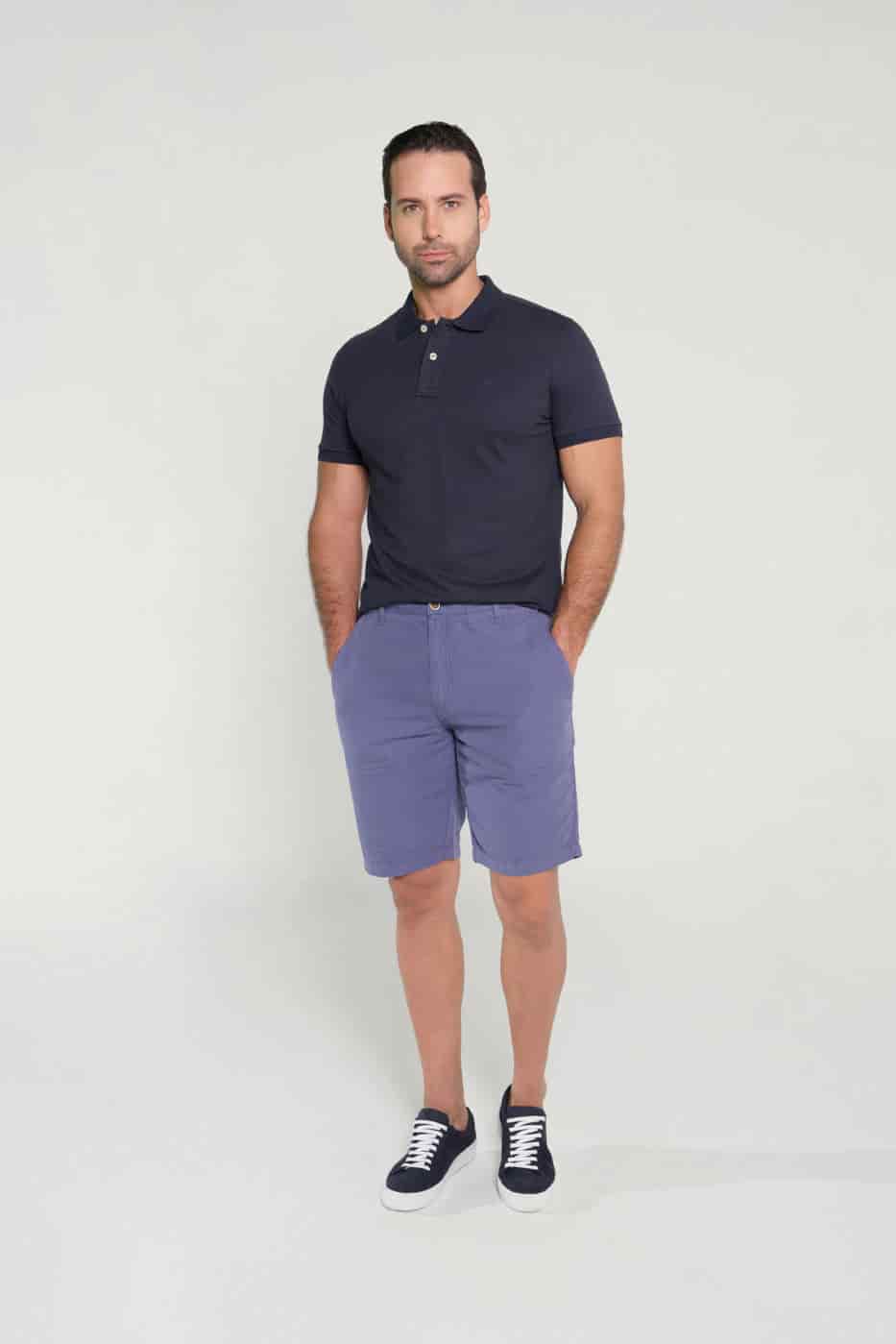 Bermuda Slim Fit Lino Azul Medio - miniatura 1