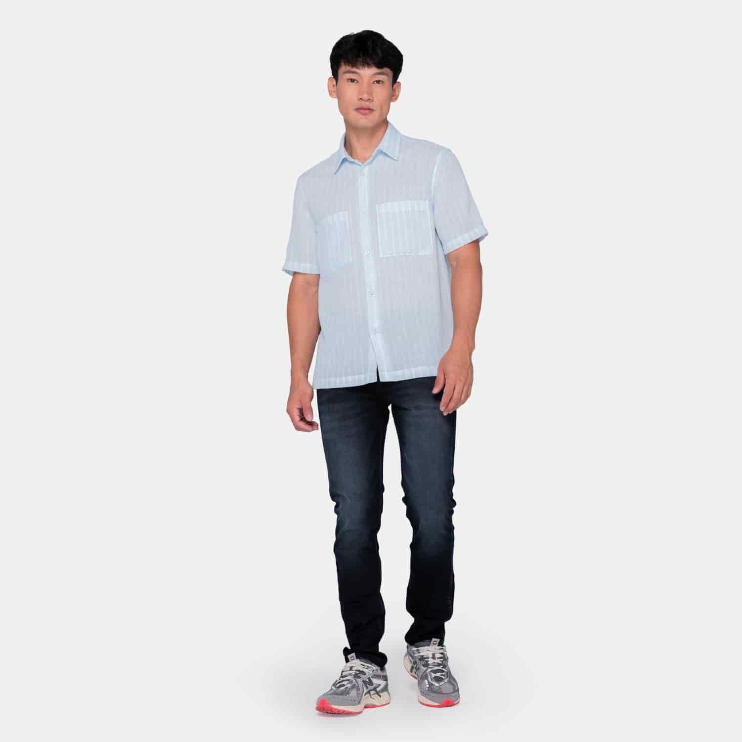 Vertical Stripes S/S Shirt Light Blue - miniatura 7