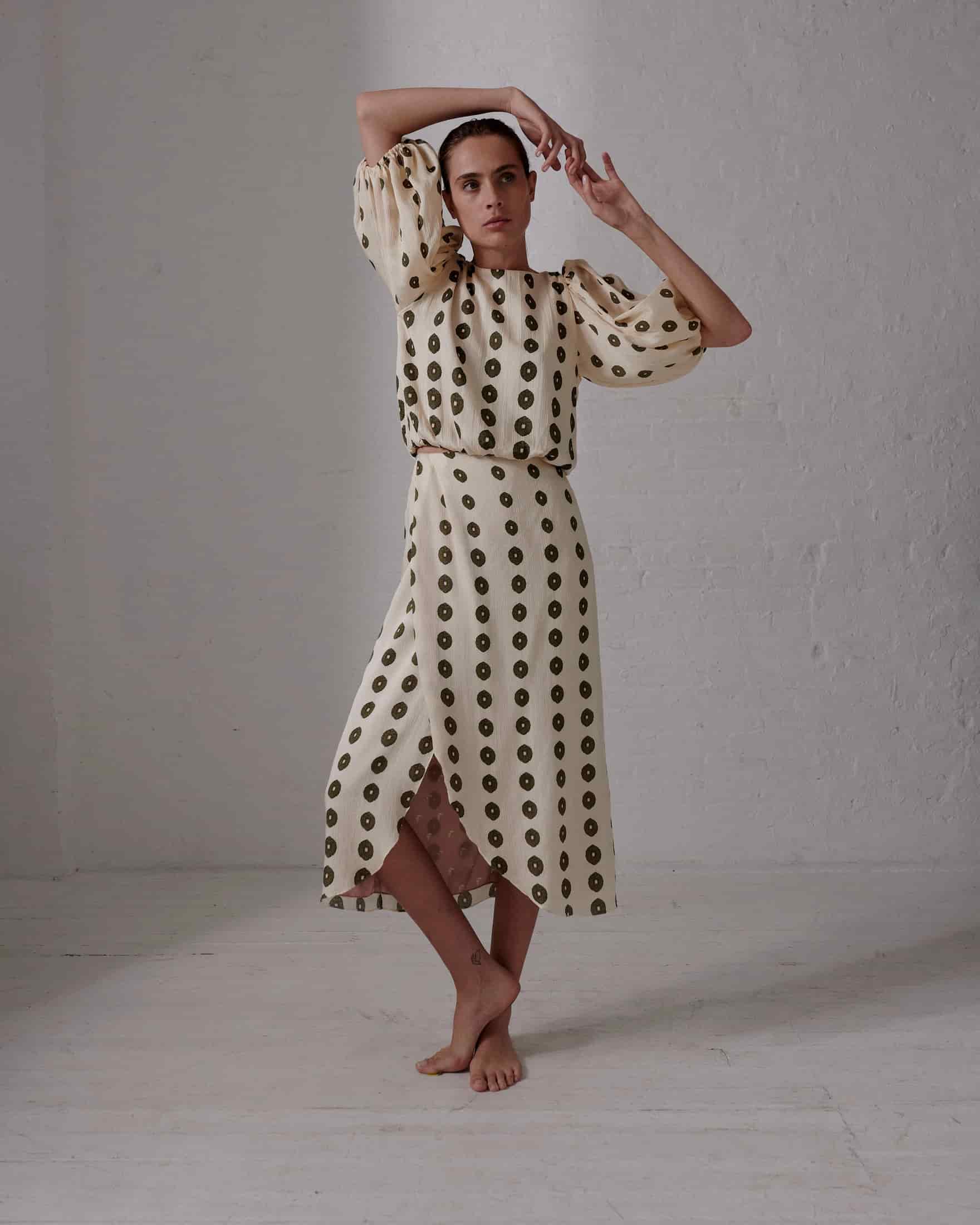Guayacan Silk Martellato Blouse / Ivory Green Chintz - miniatura 2