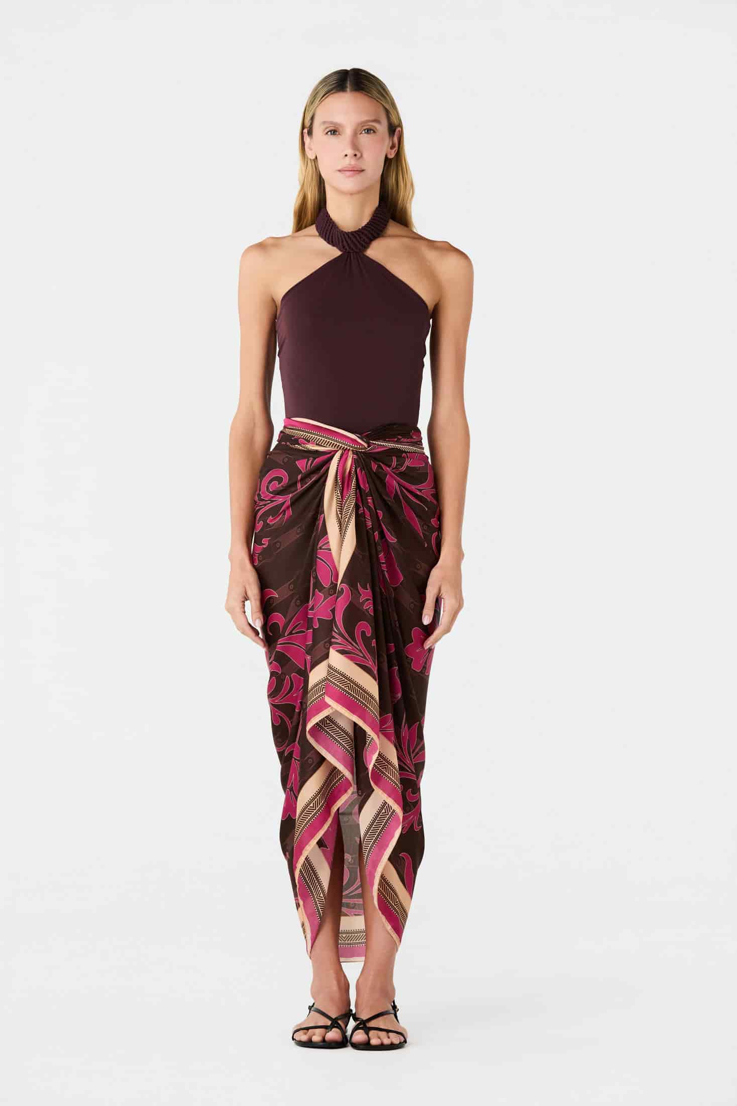De La Falaise Cotton Silk Sarong / Fuchsia Flowers - miniatura 2