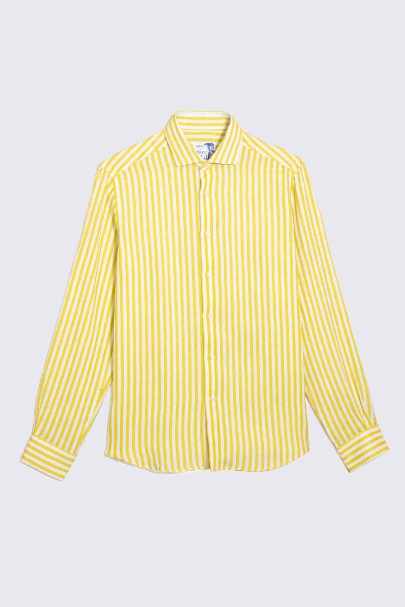 Men's linen shirt yellow striped - miniatura 1