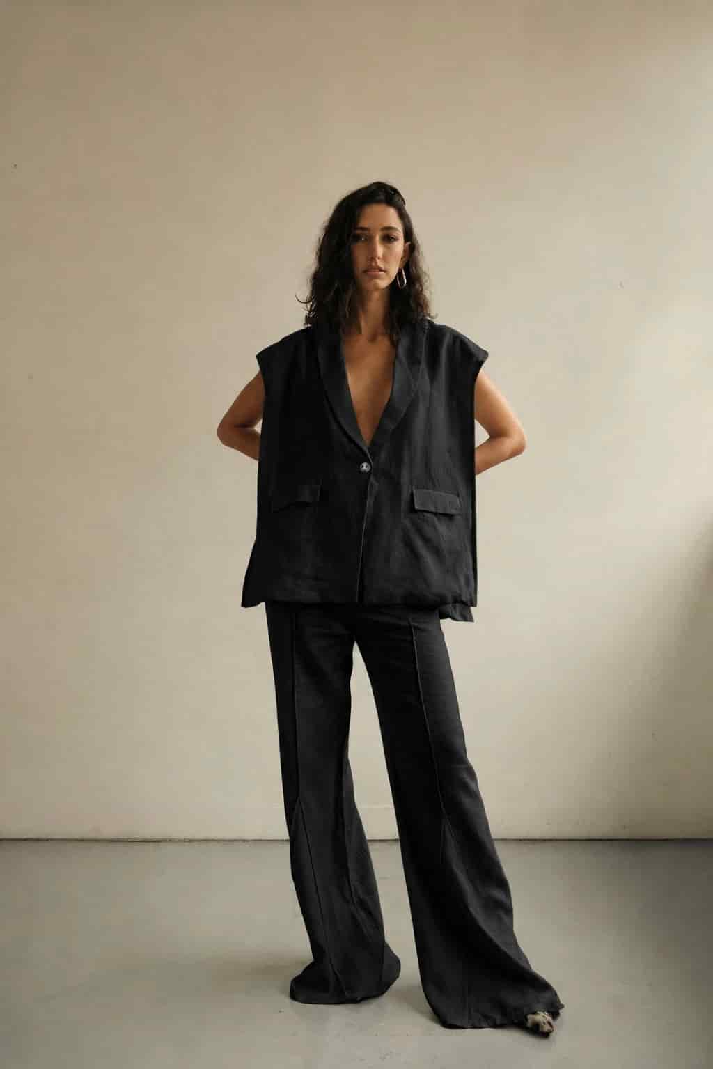 Blazer Vest Sera de lino | Negro - miniatura 1