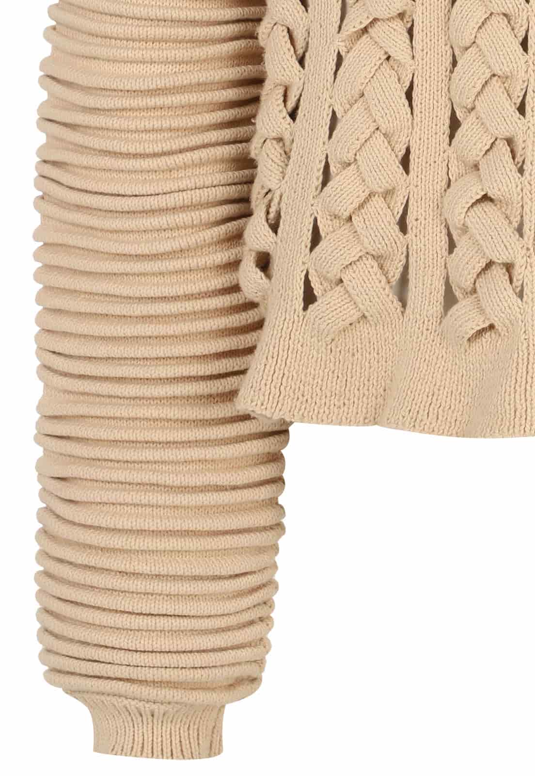 FLAT BRAIDED KNITTED SWEATER WITH ACCORDION SLEEVES - miniatura 5