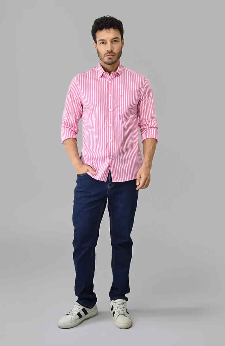 Camisa manga larga a Rayas Rosa Para Hombre - miniatura 2