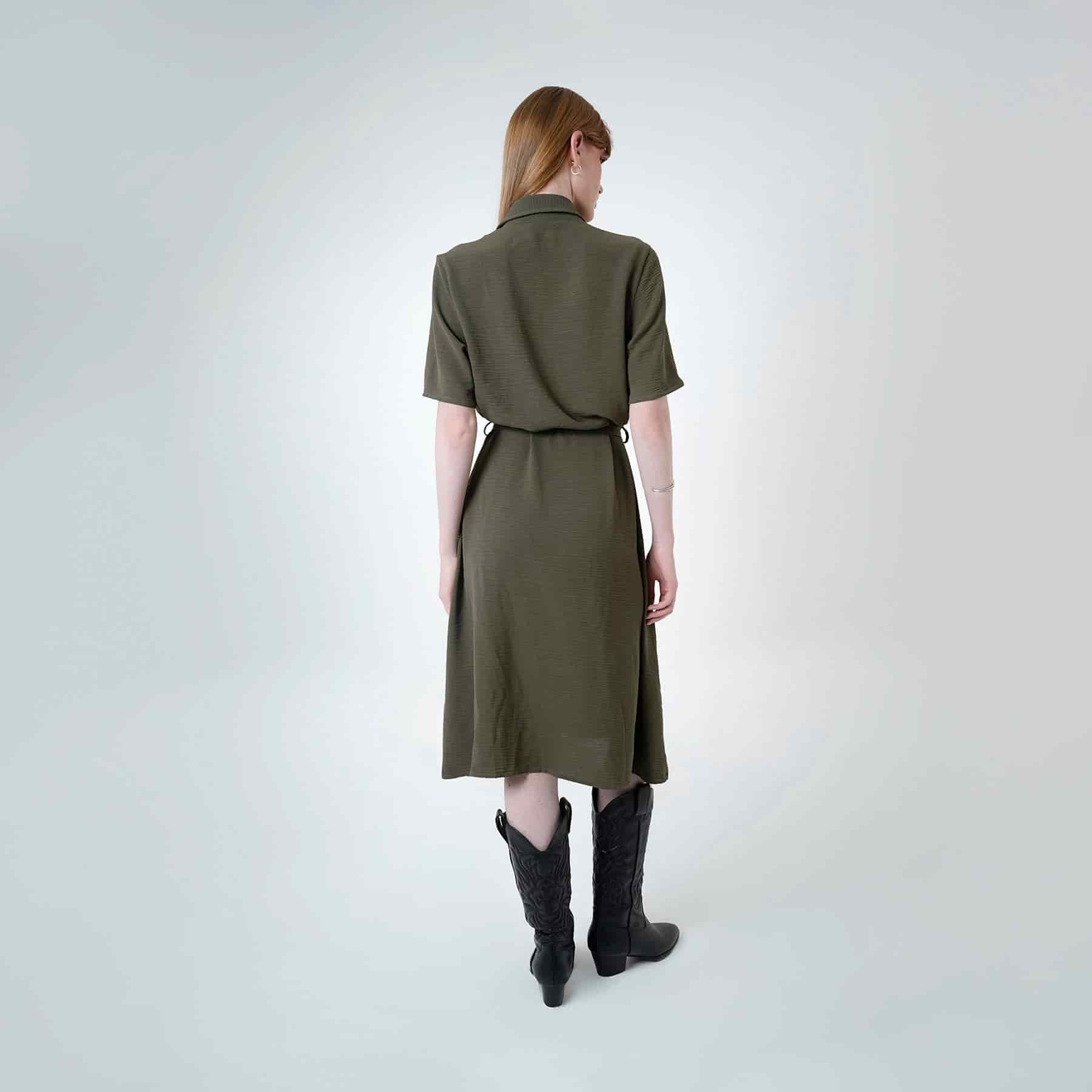 Vestido camisero midi con lazo para ajustar en cintura - miniatura 3