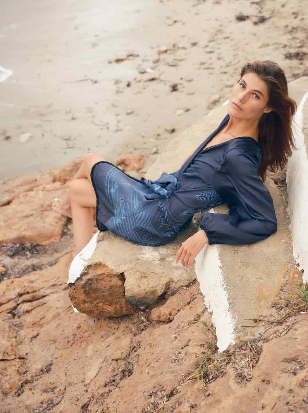 Hojarasca Martellato Silk Mini Dress / Navy Tropical Landscape - miniatura 6