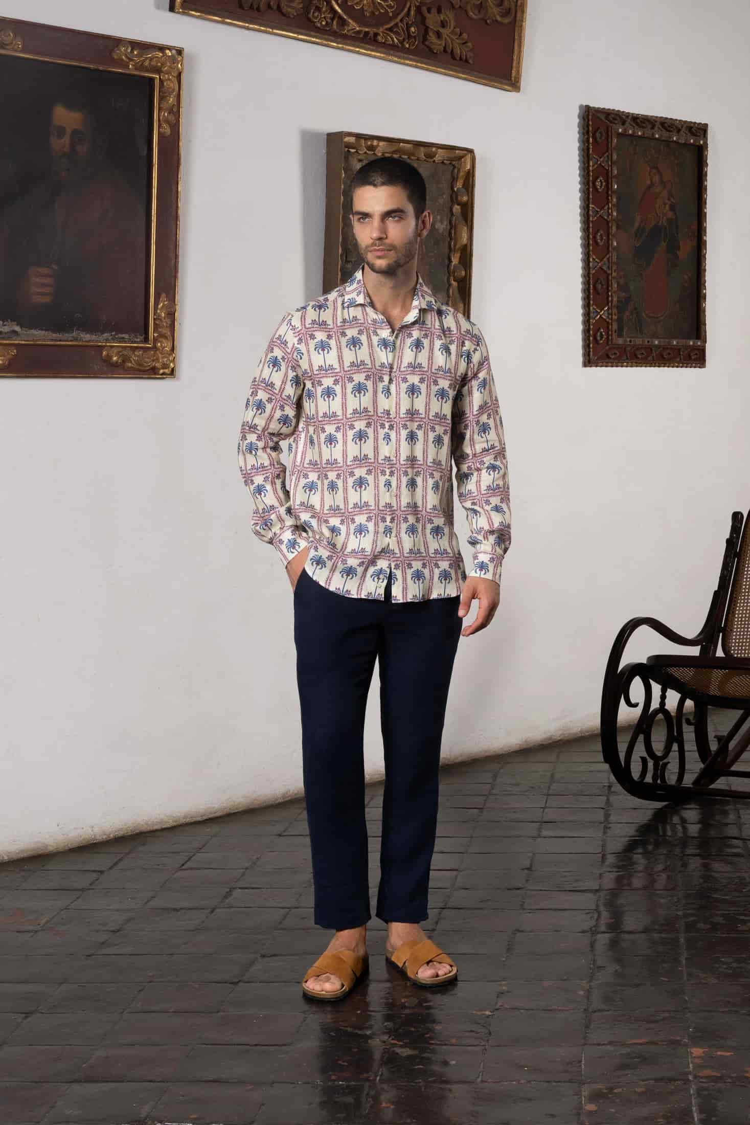Men's linen shirt tambour - miniatura 2