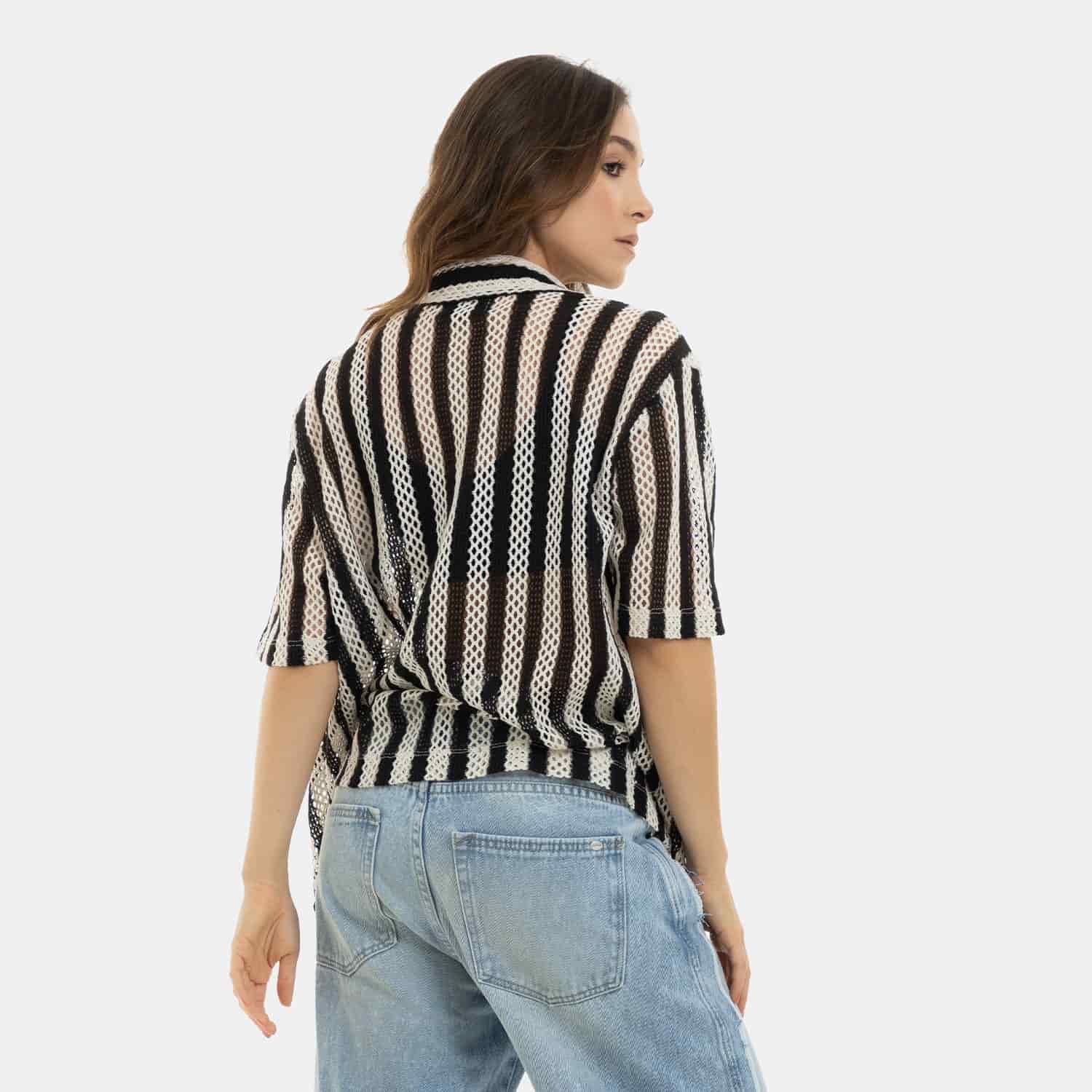 Mesh Striped Shirt Black - miniatura 11