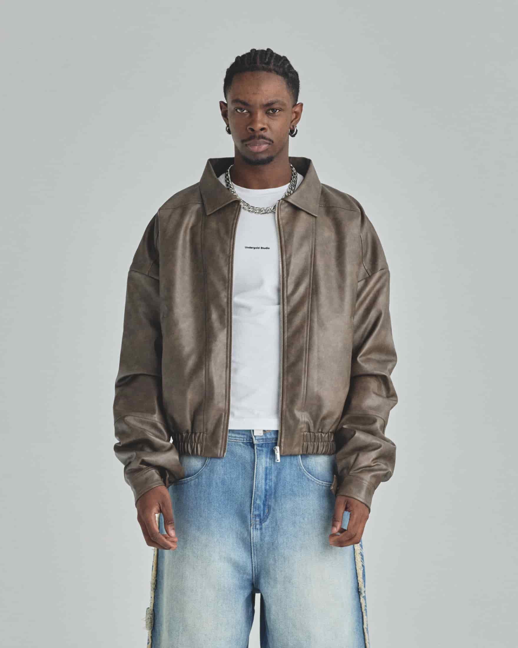 Basics Vintage Panelled Bomber Jacket Brown - miniatura 2