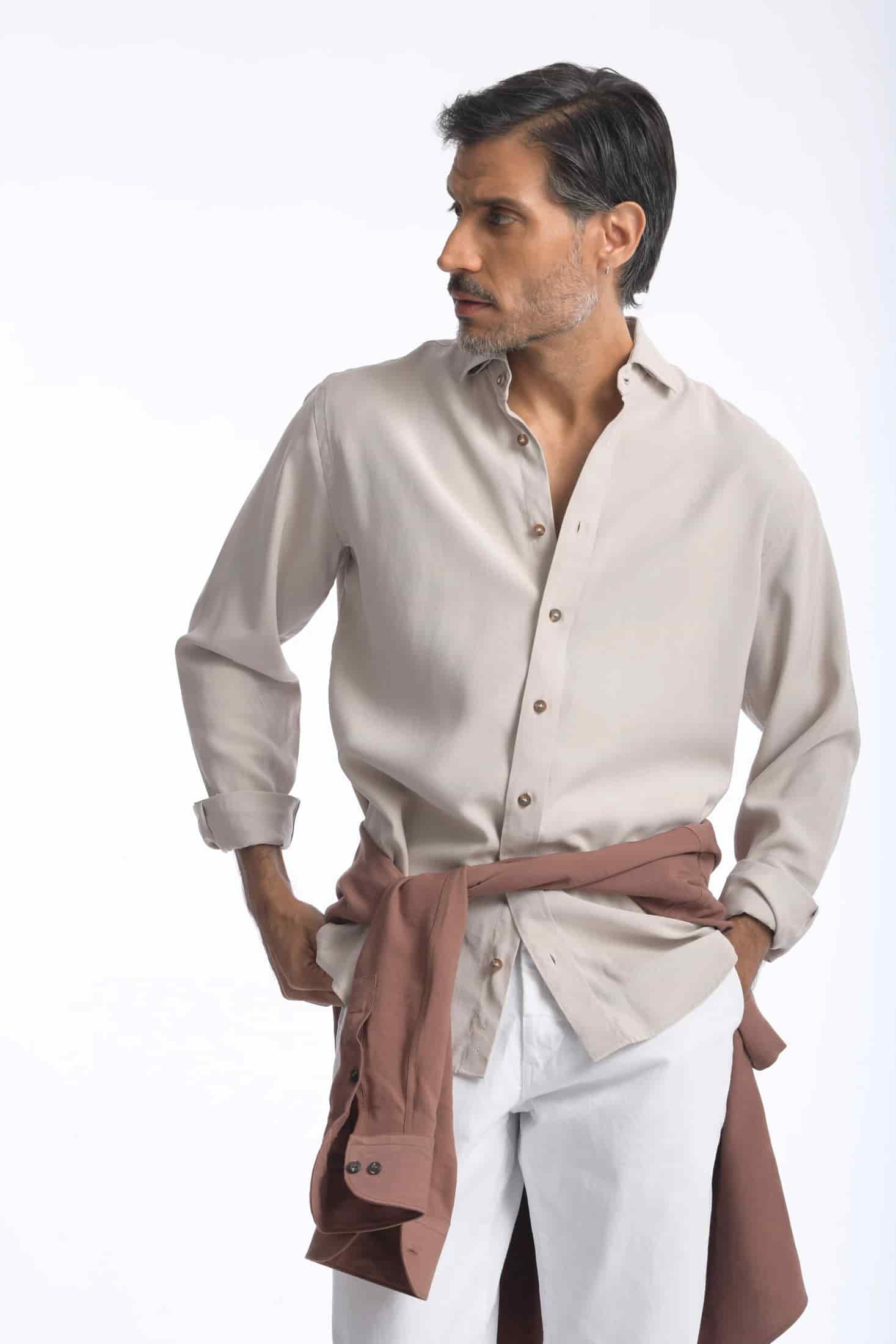 Camisa Cefiro Beige Claro - miniatura 1