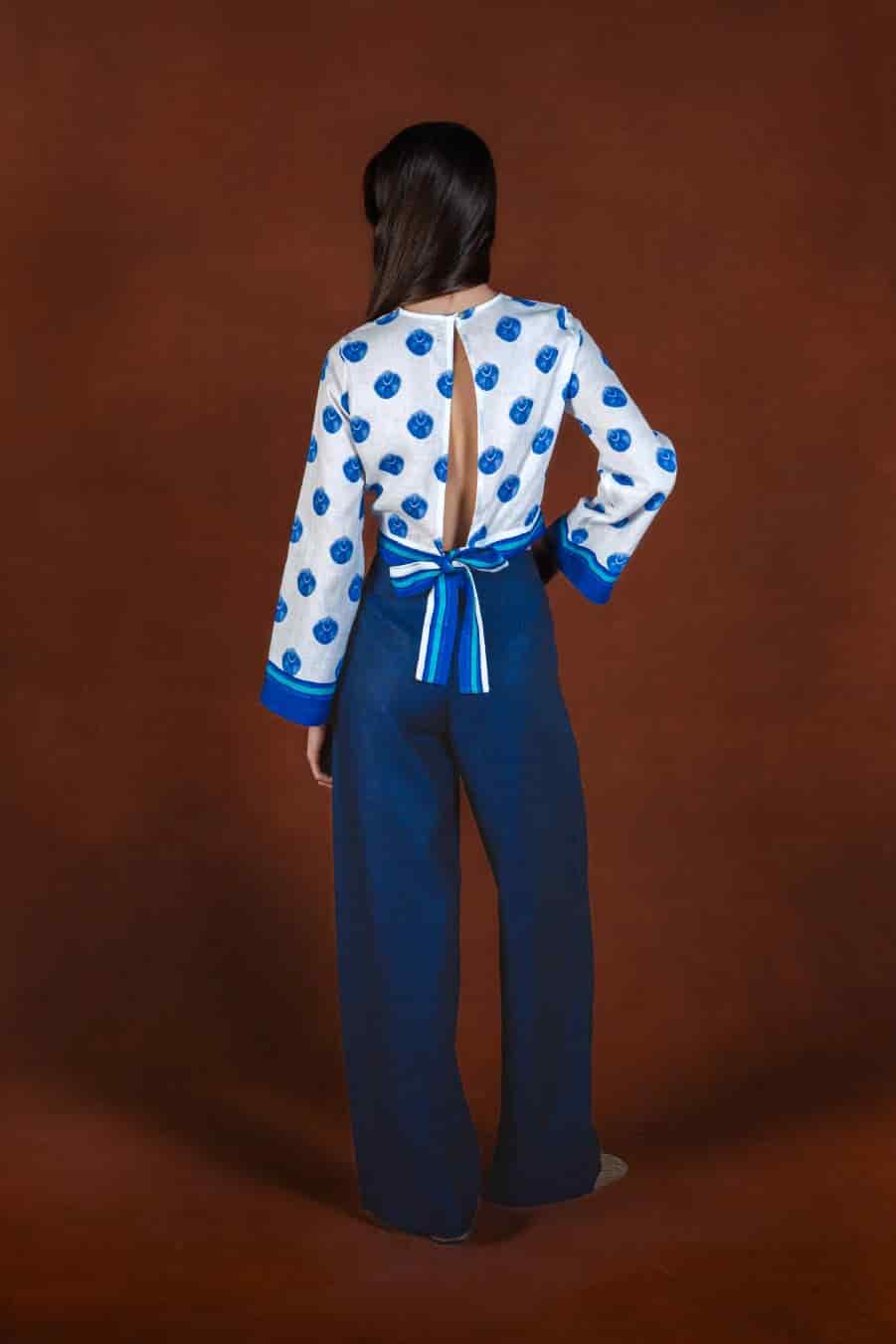Women's Ventaglio linen blouse blue - miniatura 3