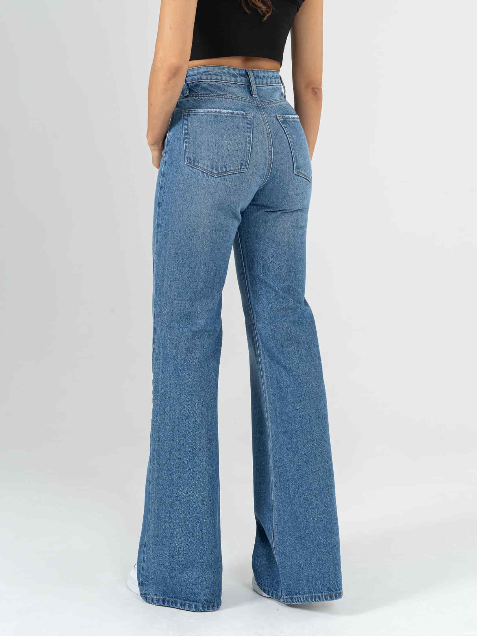 Ref: 064236 Jean Mom Flare, rígido, tiro alto, tono azul medio, diseño cinco bolsillos. - miniatura 2