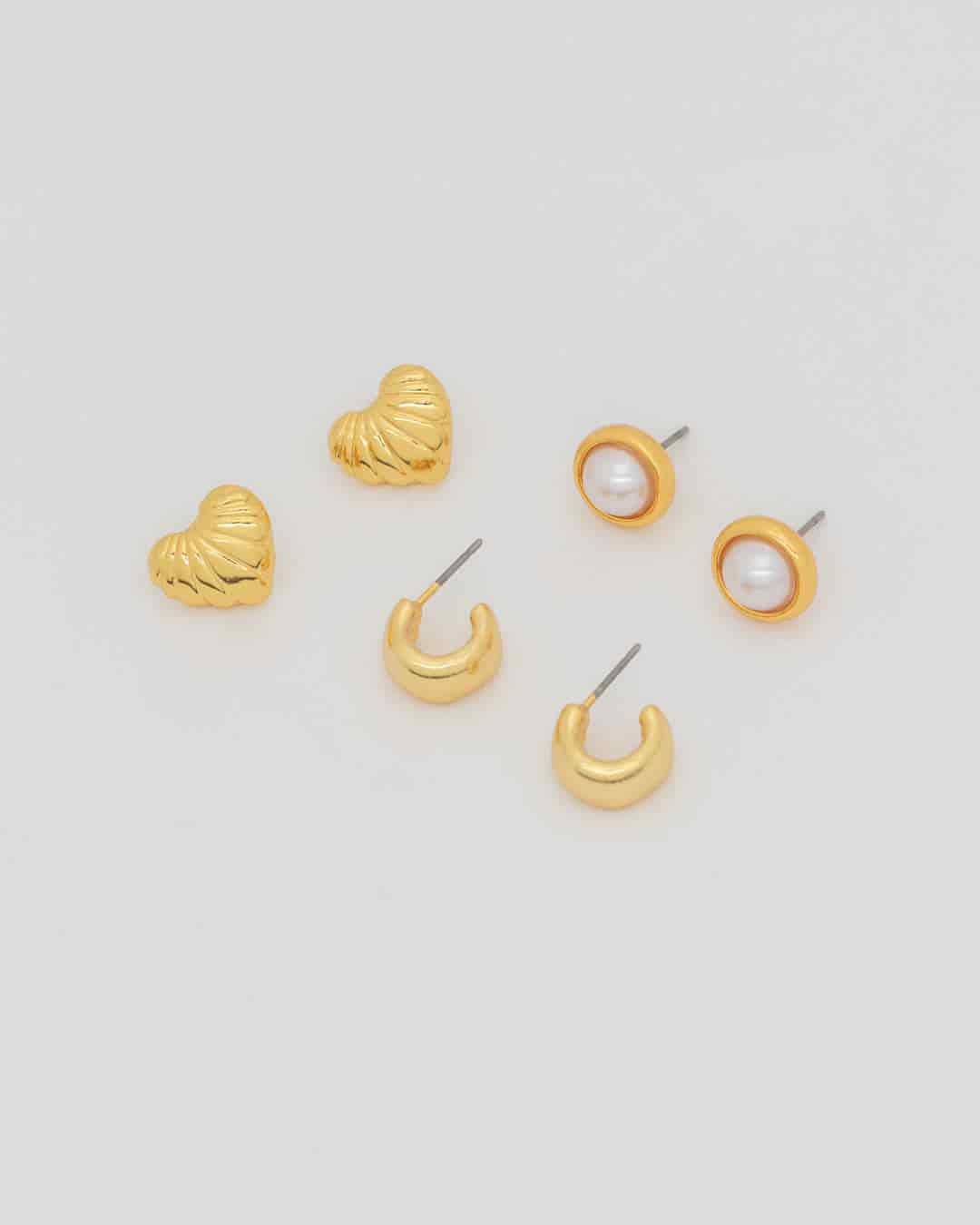 Set X3 Aretes Corazón Perla - miniatura 1