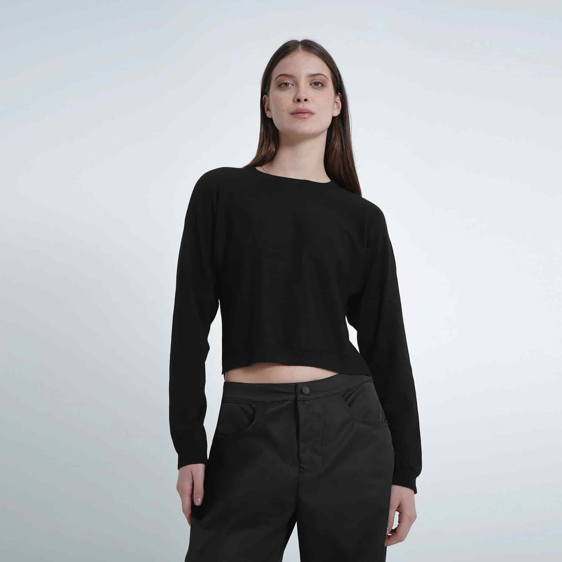 Sweater crop cuello redondo manga larga - miniatura 2