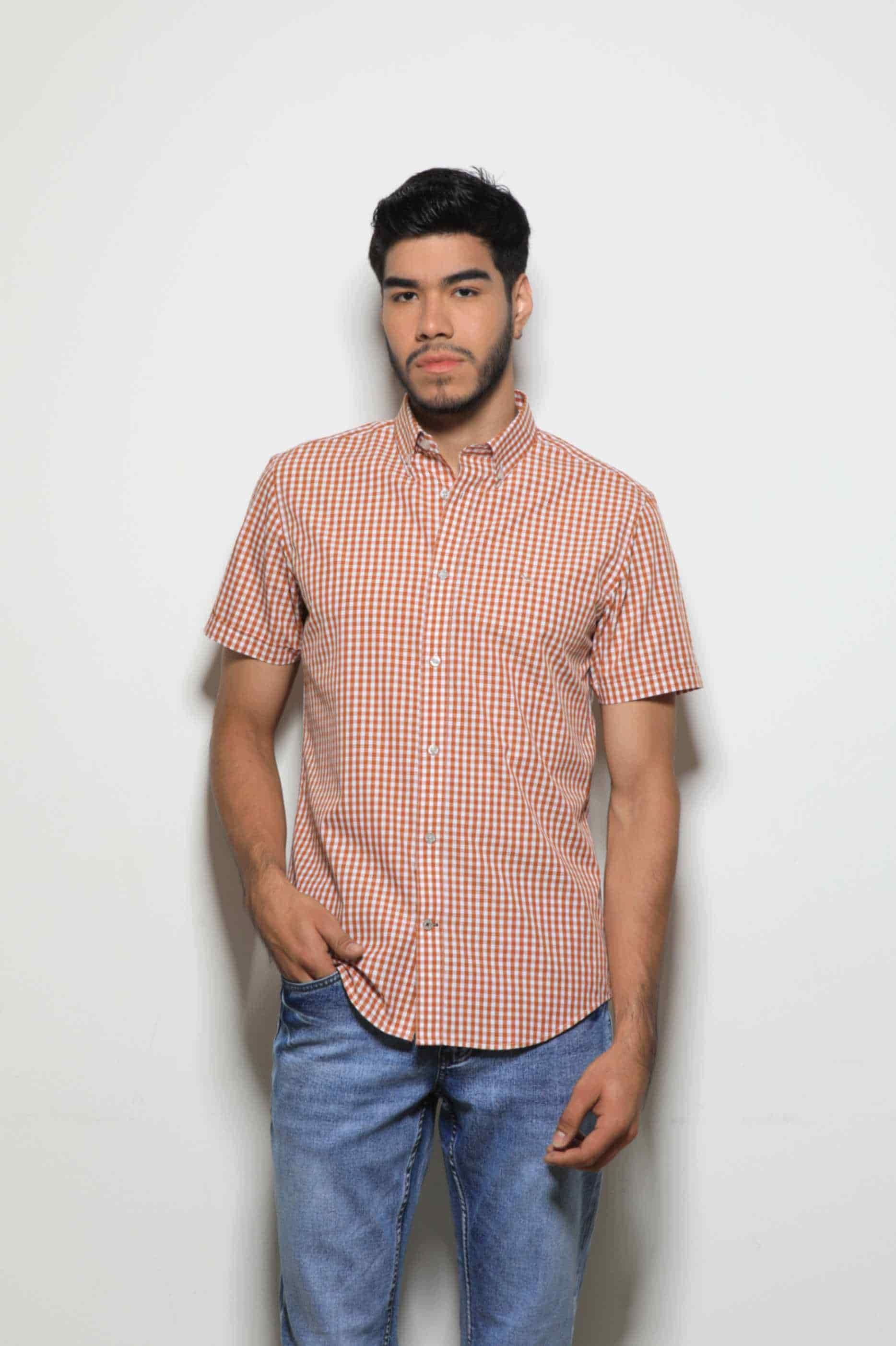 Camisa Manga Corta Cuadros Café - miniatura 4