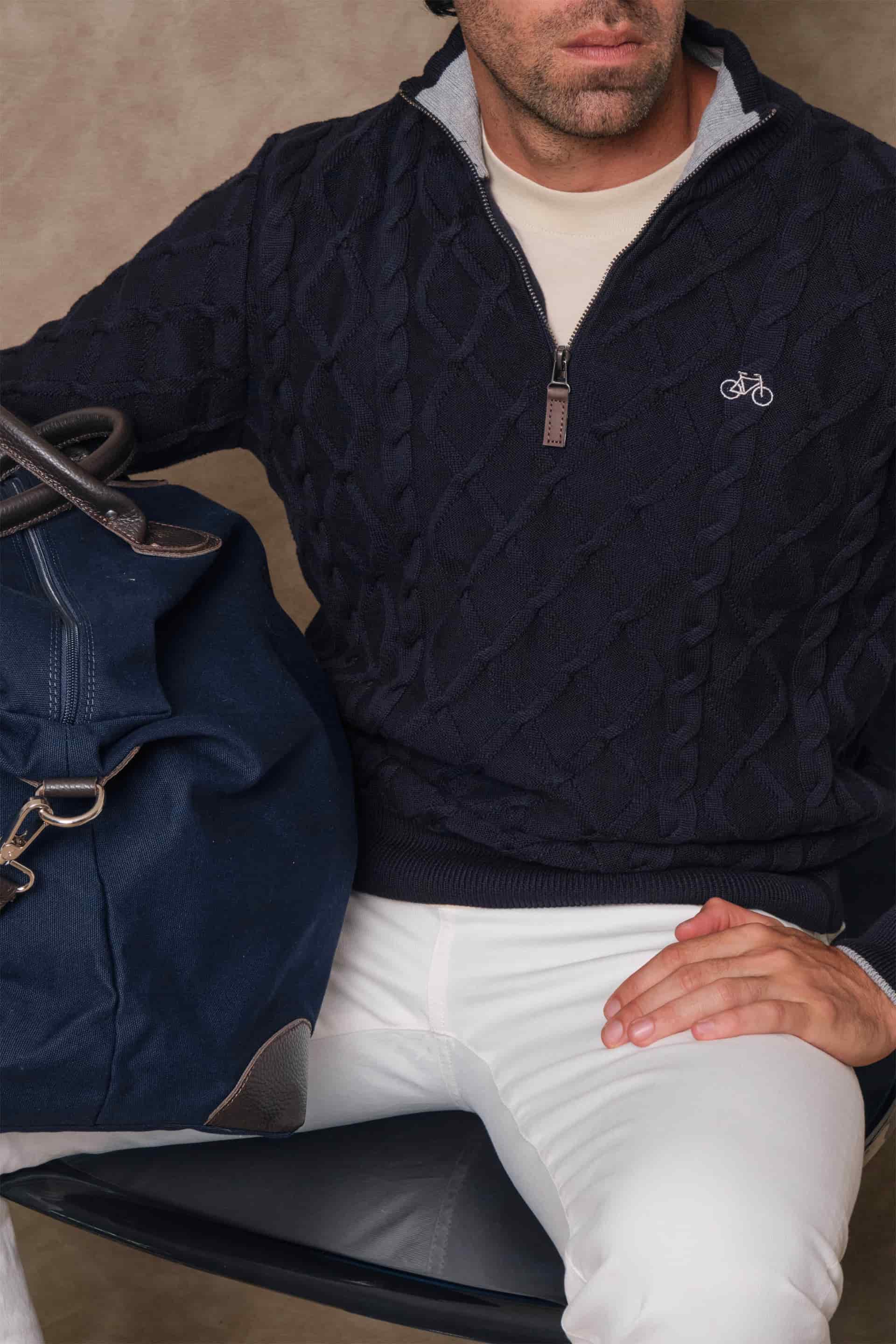 SACO HALF ZIP TRENZADO NAVY - miniatura 2