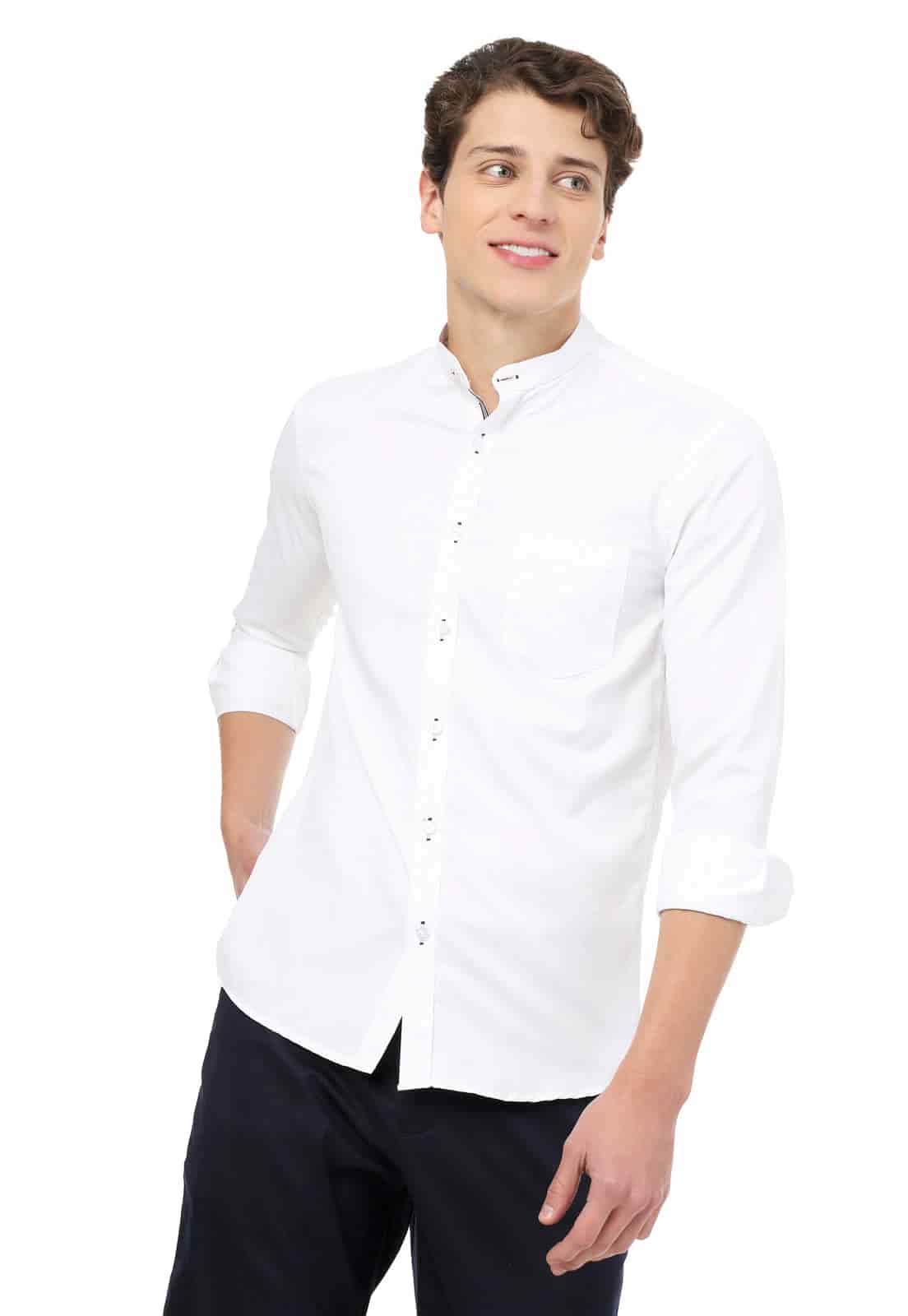 Camisa cuello nerú  blanca slimfit - miniatura 1
