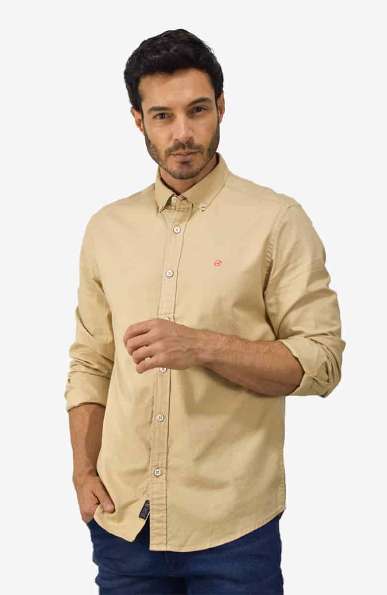 Camisa Manga Larga Oxford Kaki para Hombre - miniatura 1
