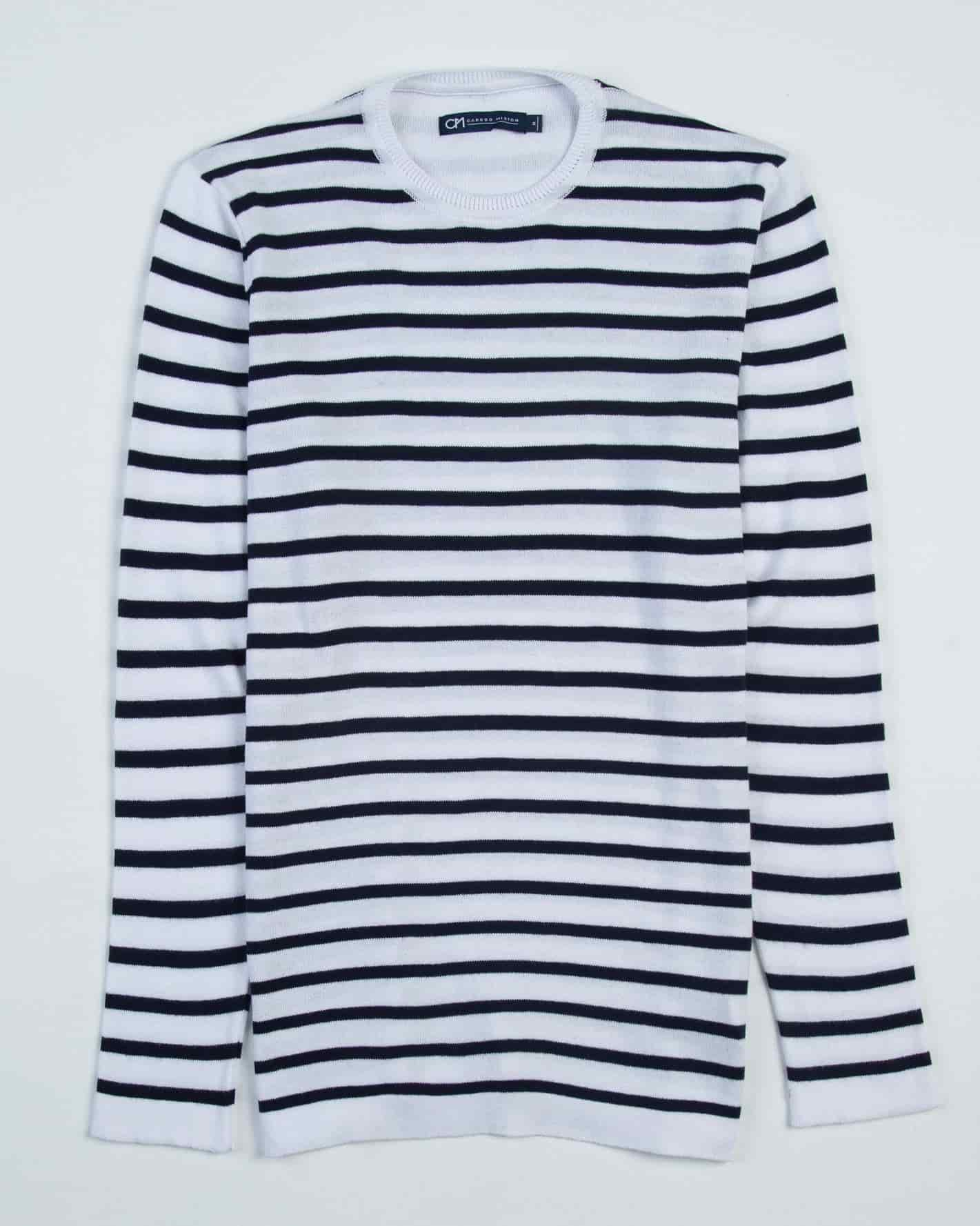 Saco Cuello Redondo Algodón Raya Azul Oscuro - miniatura 1