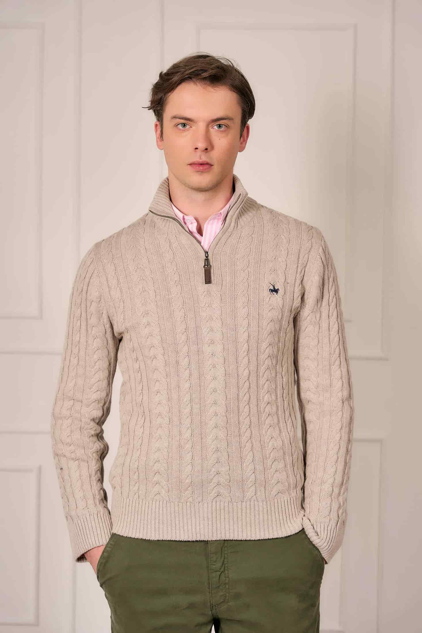 Suéter Halfzip Trenzado Rib Hombre Arena - miniatura 5