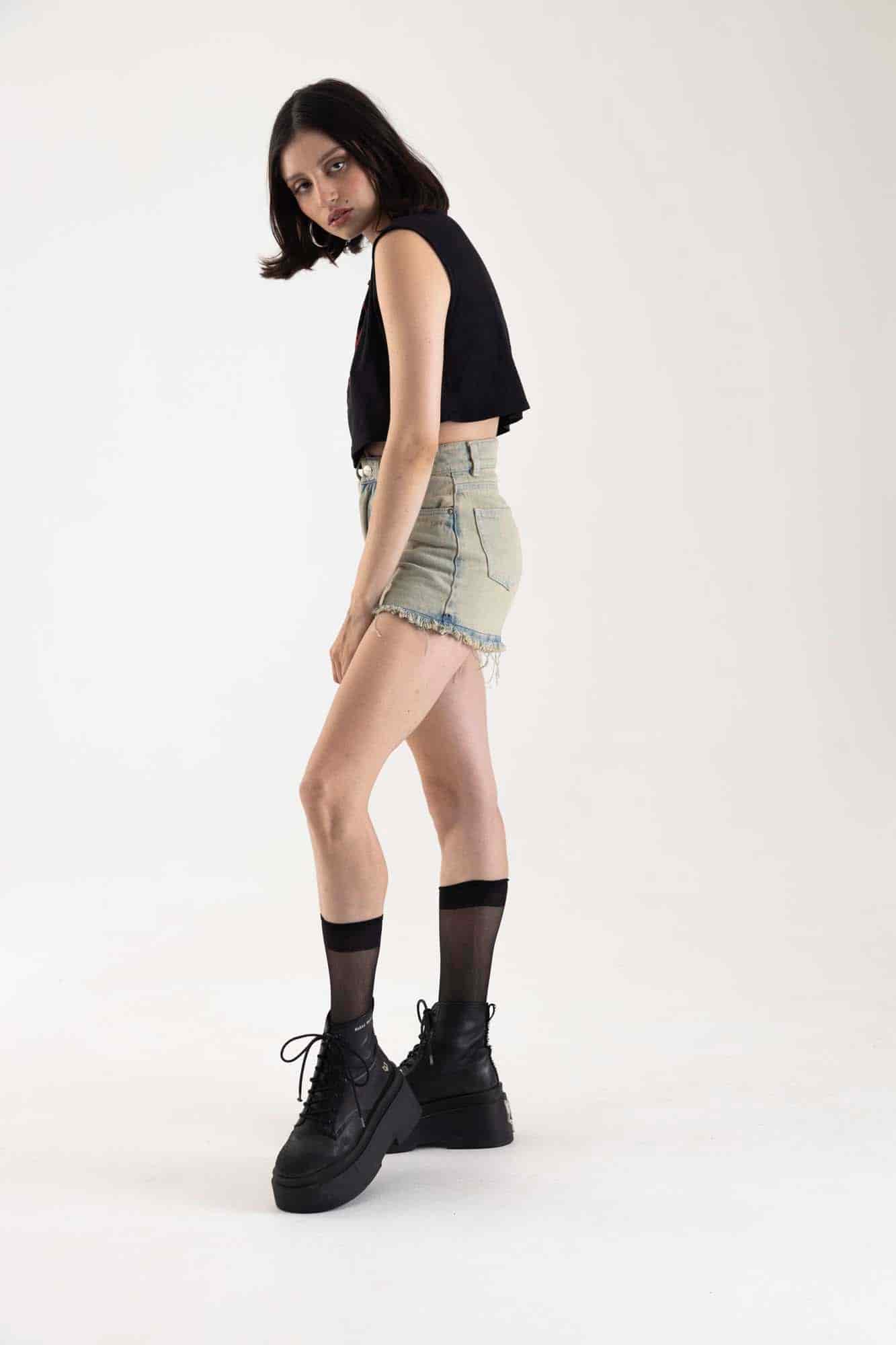 BLACK ACID DENIM SHORT - miniatura 3