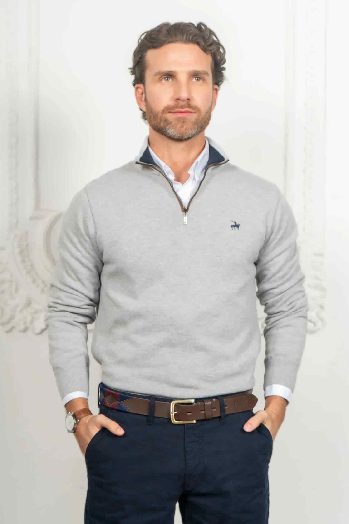 Suéter Halfzip Legacy Hombre Gris Claro - miniatura 7