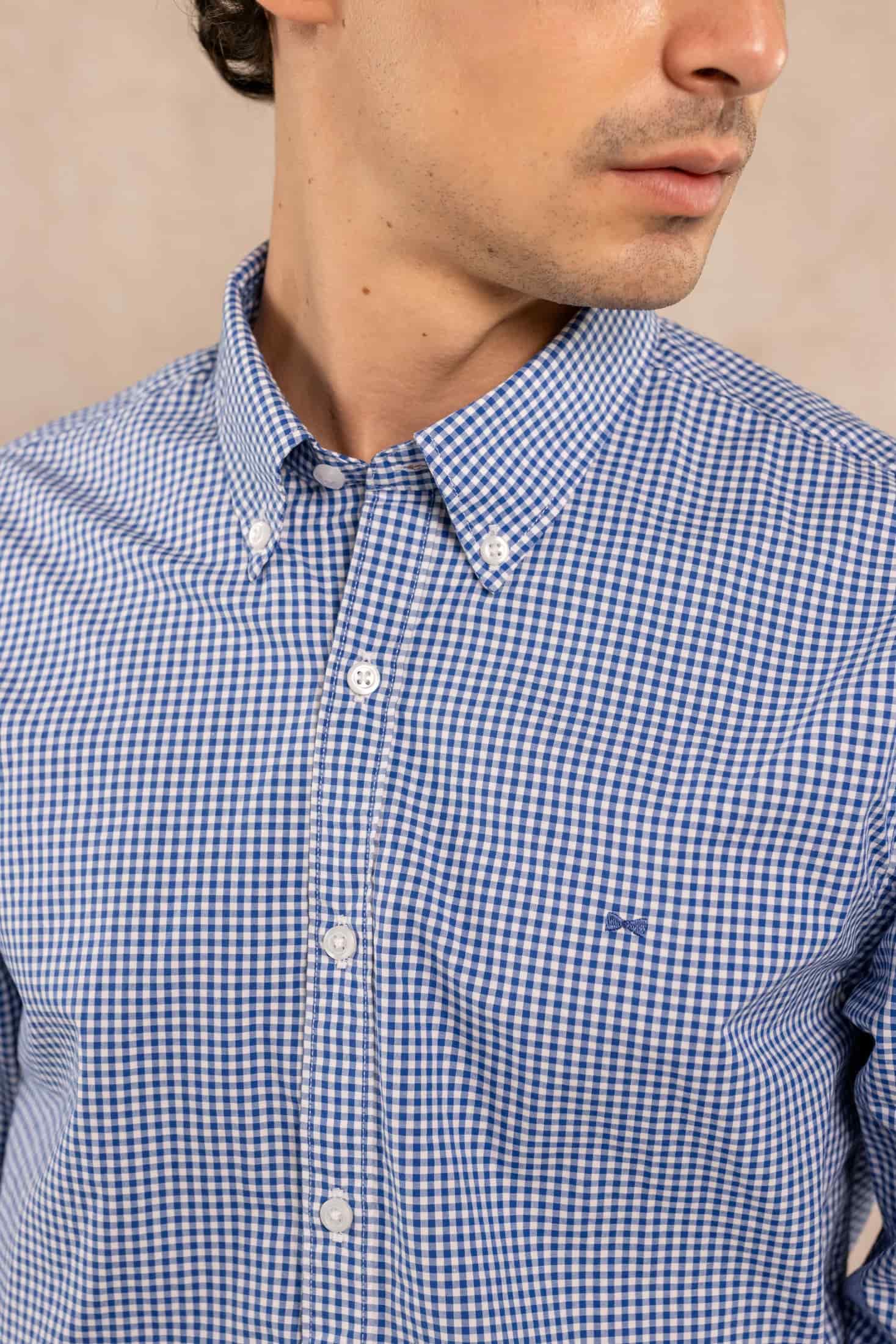 Camisa Antimanchas Popelina Cuadros Azul Oscuro Berna - miniatura 6